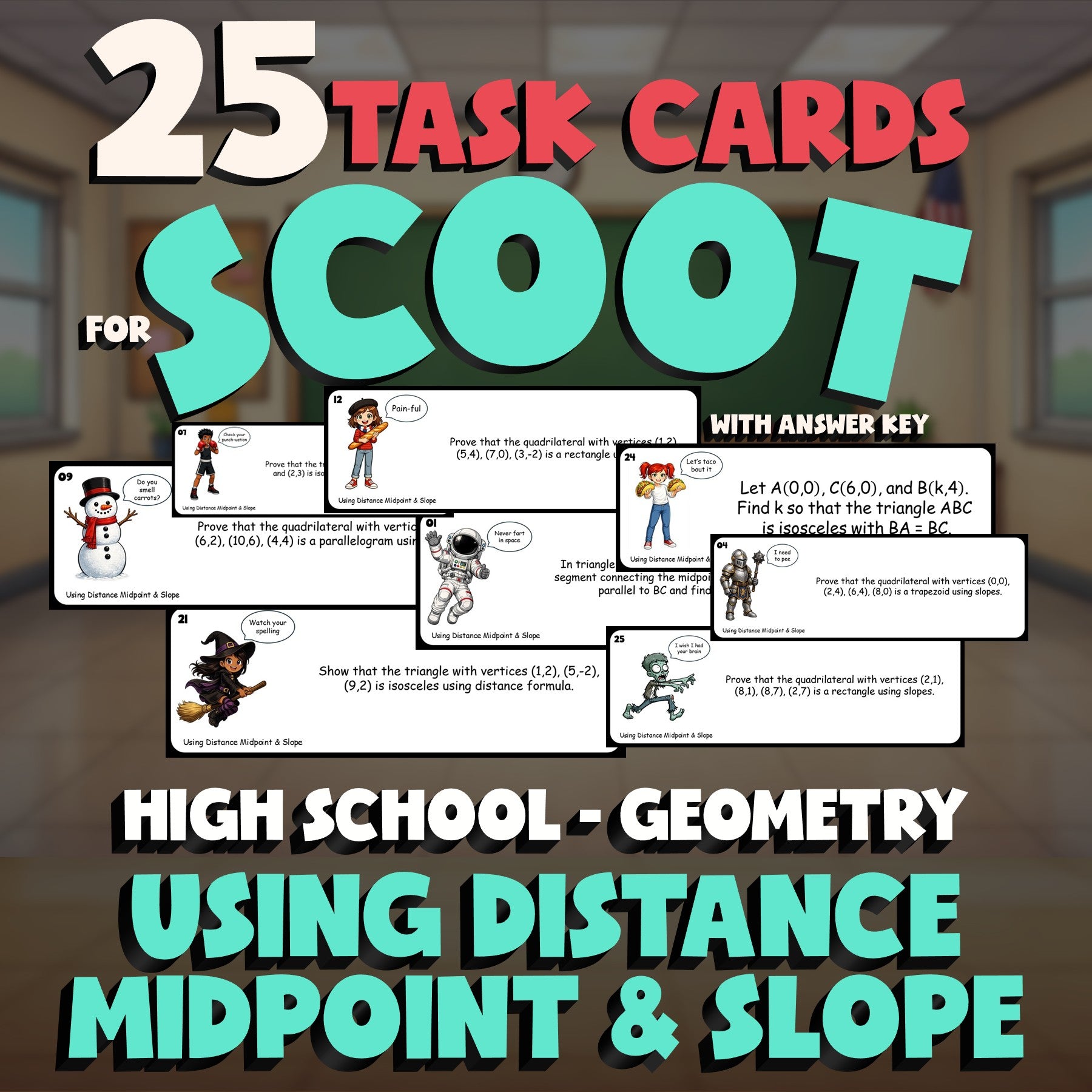 Using Distance Midpoint & Slope SCOOT TASK CARDS Math Game - No Prep Geometry