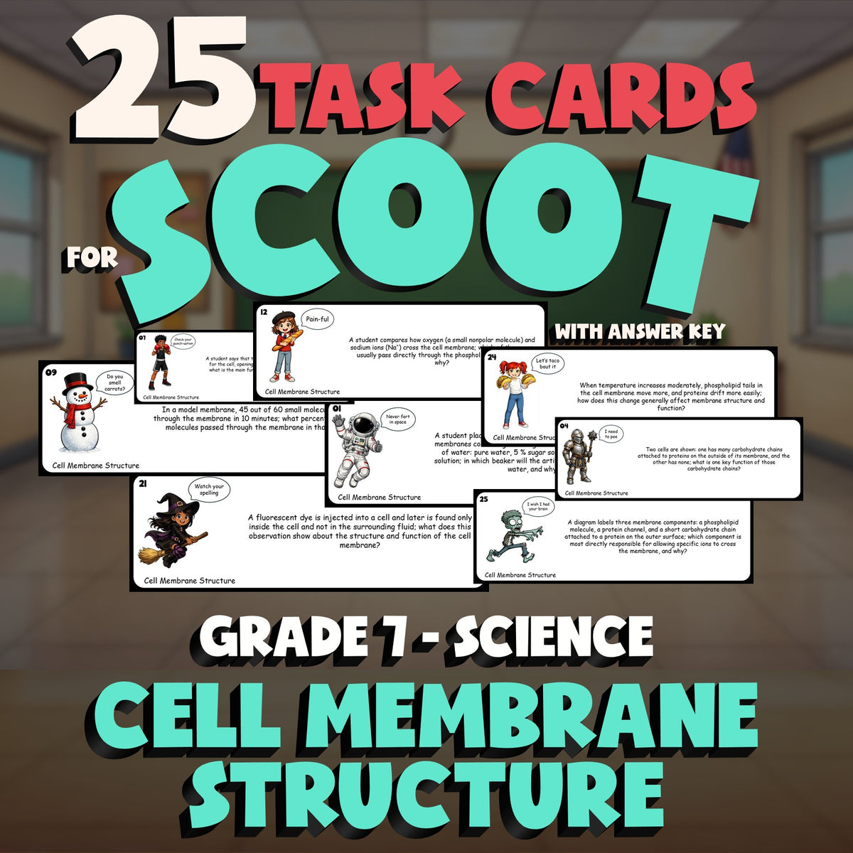 Cell Membrane Structure SCOOT TASK CARDS Science Game - No Prep Grade 7 Review