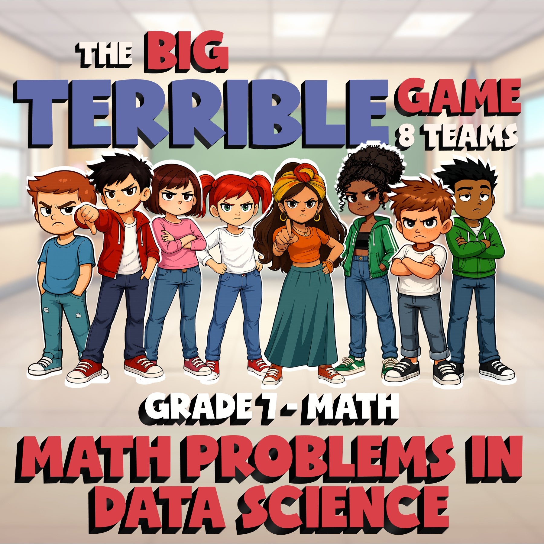 Math Problems in Data Science BIG TERRIBLE GAME - No Prep Grade 7 Math Review