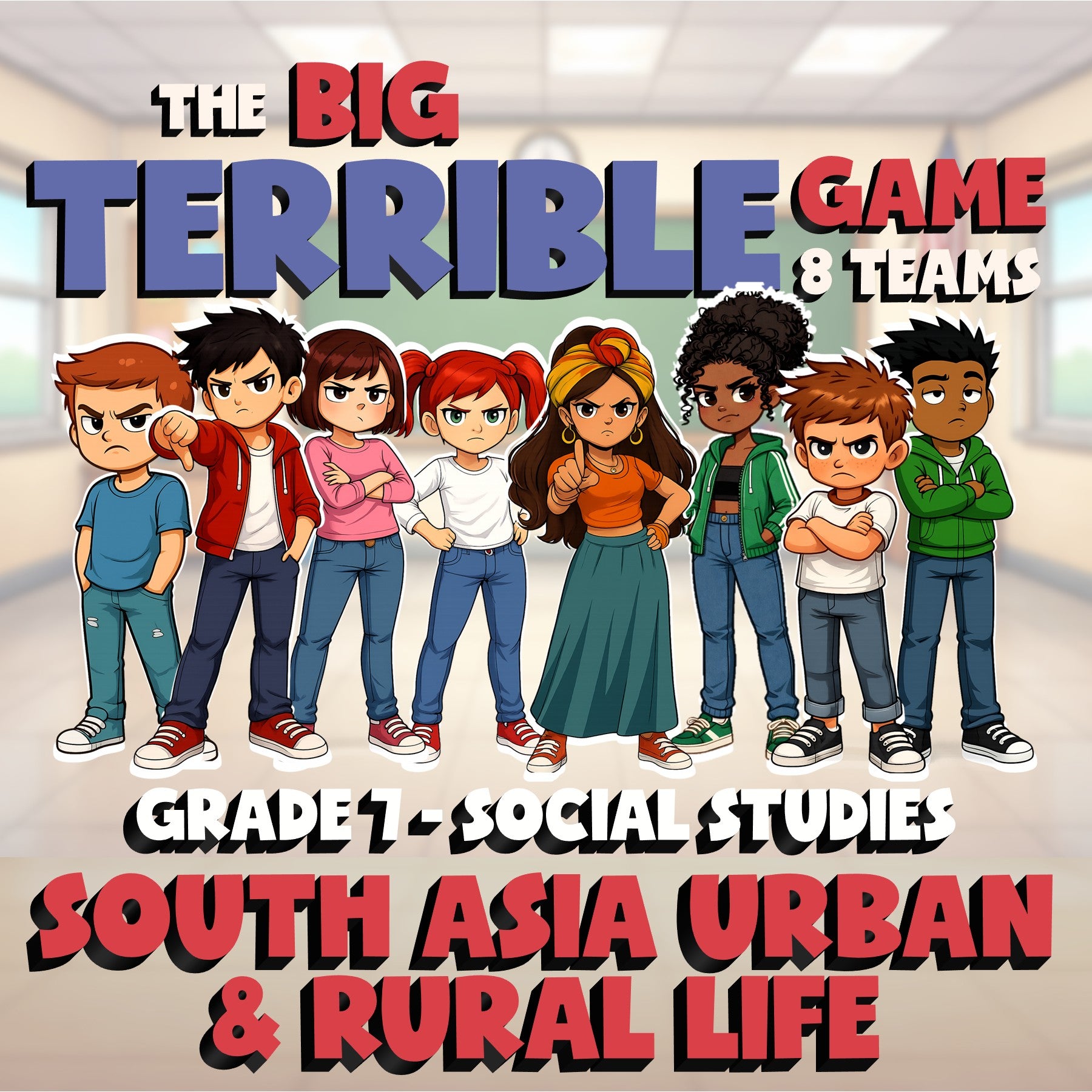 South Asia Urban & Rural Life BIG TERRIBLE GAME - No Prep Grade 7 Socials Review