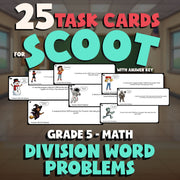 Division Word Problems SCOOT TASK CARDS Math Game - No Prep Grade 5 Review