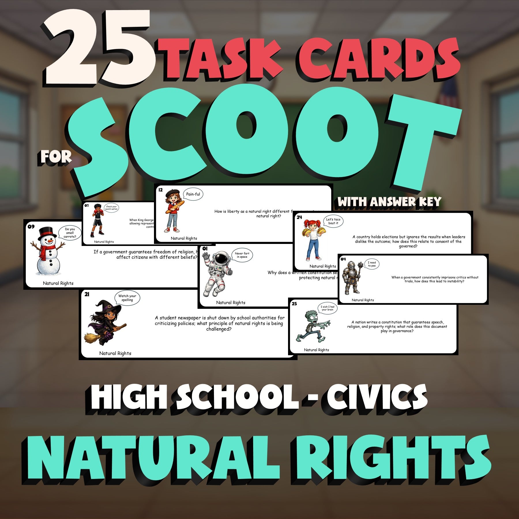 Natural Rights SCOOT TASK CARDS Civics Game - No Prep Review Activity