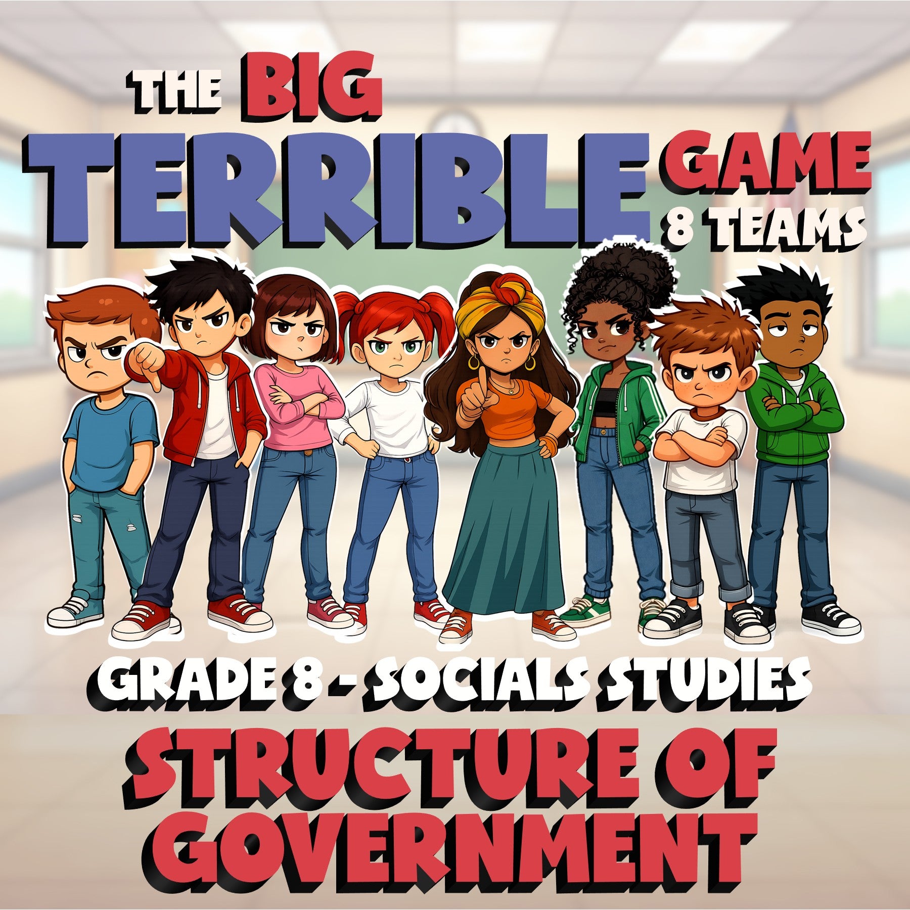 Structure of Government BIG TERRIBLE GAME - No Prep Grade 8 Socials Review