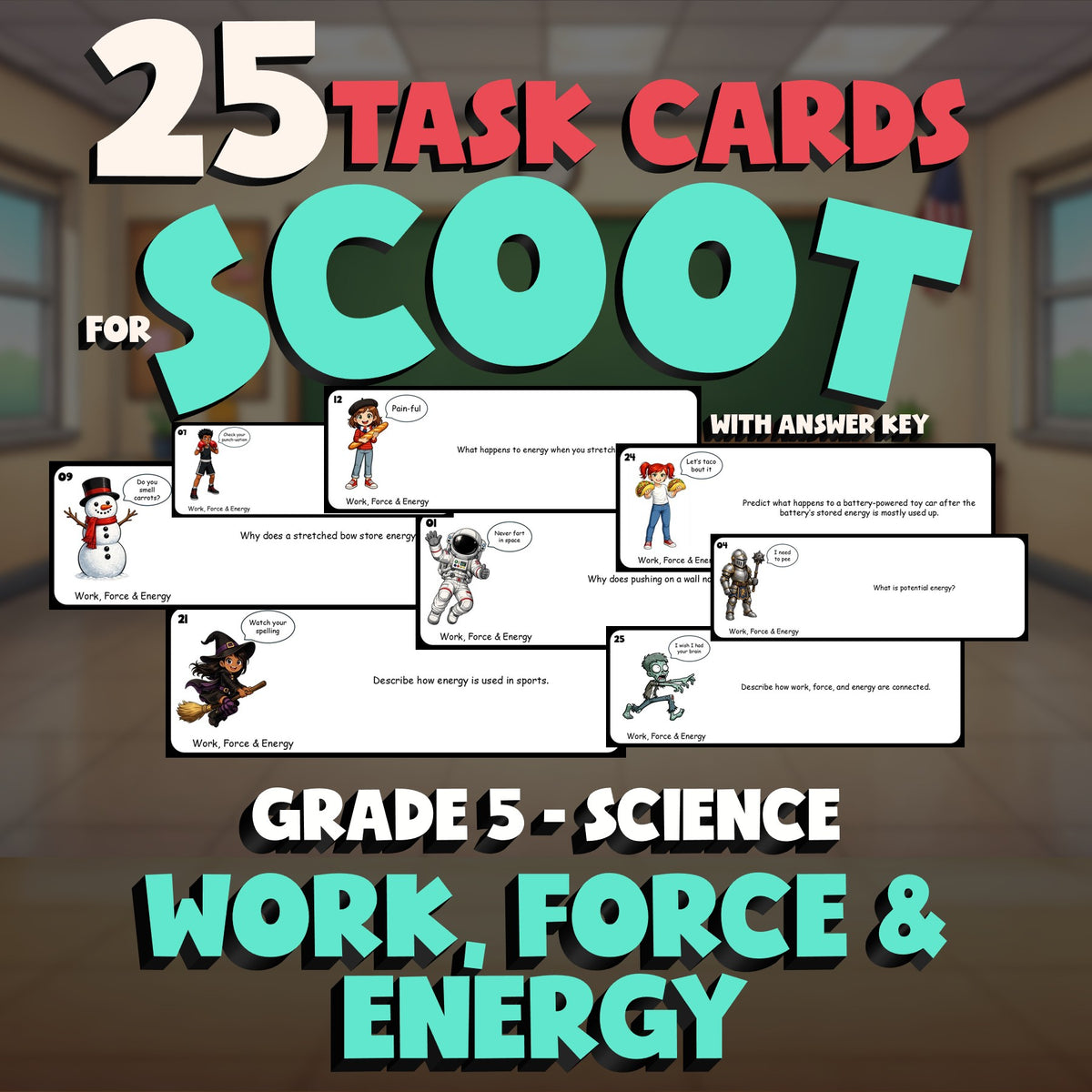 Work, Force & Energy SCOOT TASK CARDS Science Game - No Prep Grade 5 Review