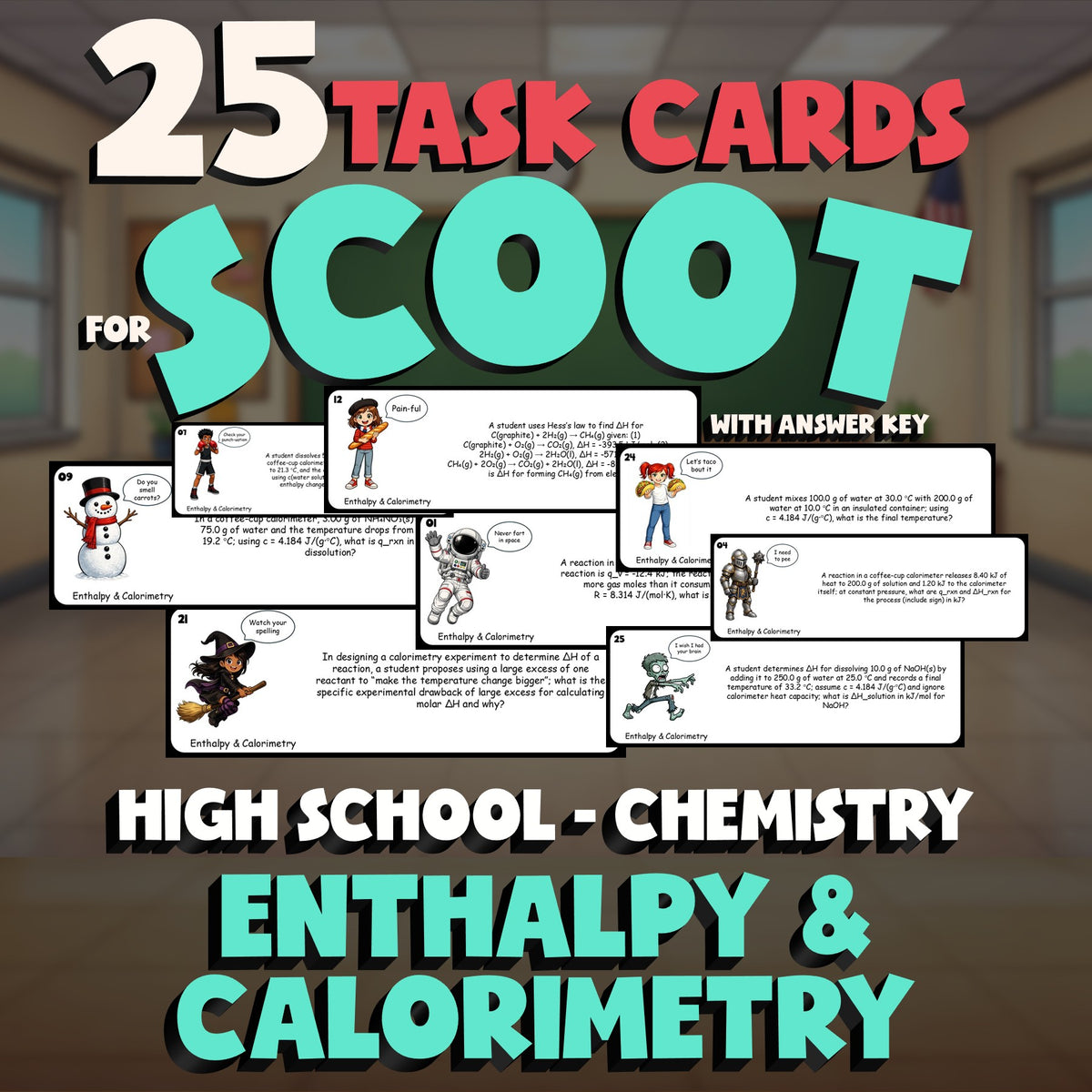 Enthalpy & Calorimetry SCOOT TASK CARDS Science Game - No Prep Chemistry Review