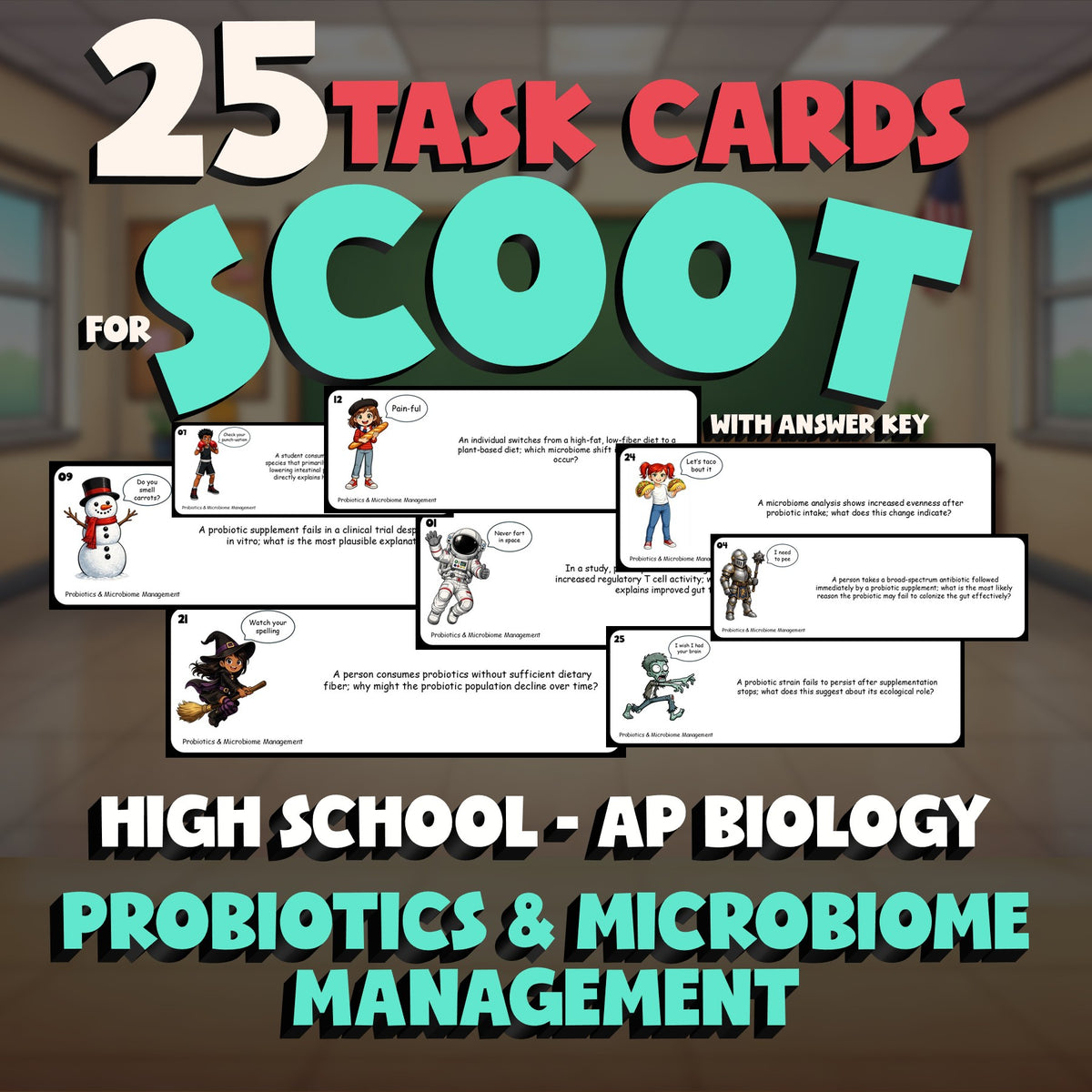 Probiotics & Microbiome Management SCOOT TASK CARDS Science Game - AP Biology
