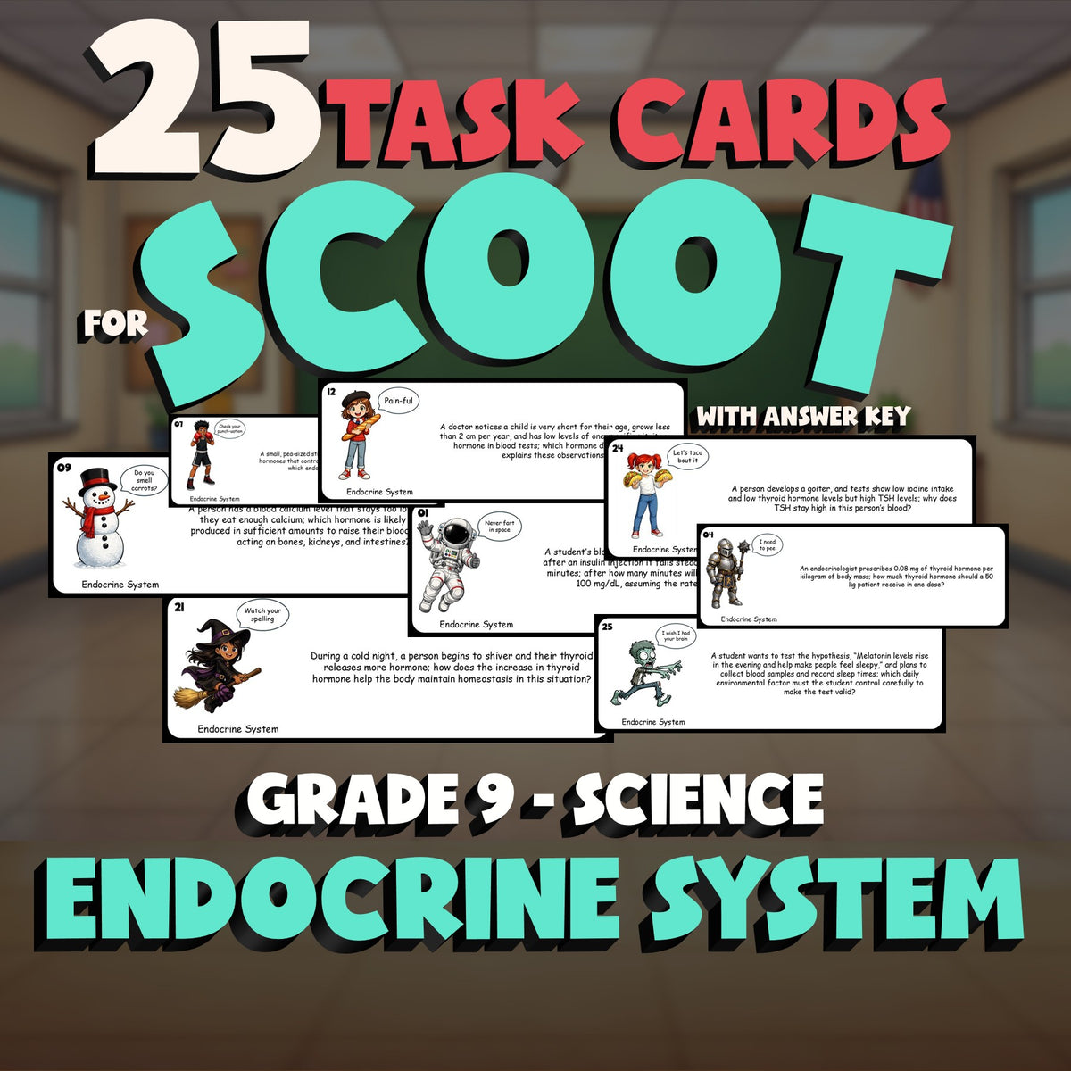 Endocrine System SCOOT TASK CARDS Science Game - No Prep Grade 9 Review Activity