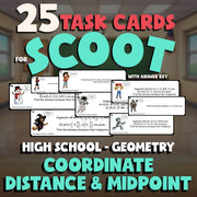 Coordinate Distance & Midpoint SCOOT TASK CARDS Math Game - No Prep Geometry