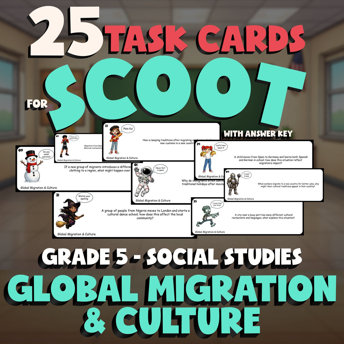 Global Migration & Culture SCOOT TASK CARDS Socials Game - No Prep Grade 5