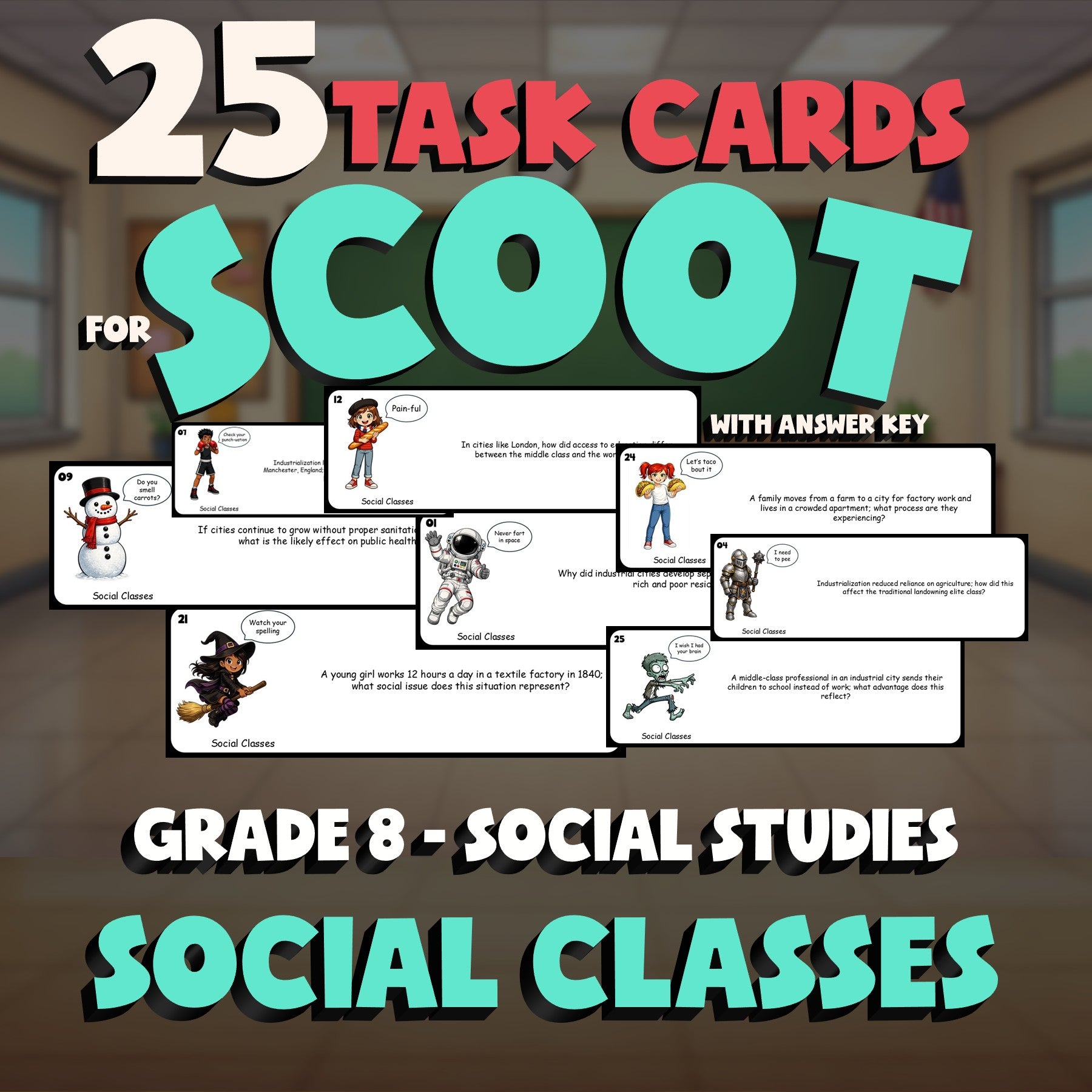 Social Classes SCOOT TASK CARDS Socials Game - No Prep Grade 8 Review Activity