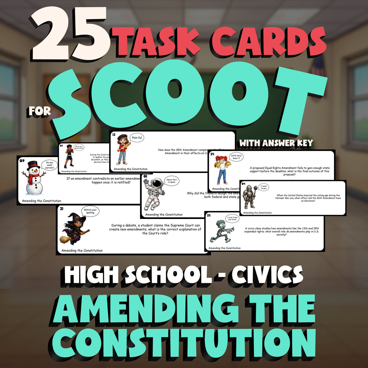 Amending the Constitution SCOOT TASK CARDS Civics Game - No Prep Review Activity