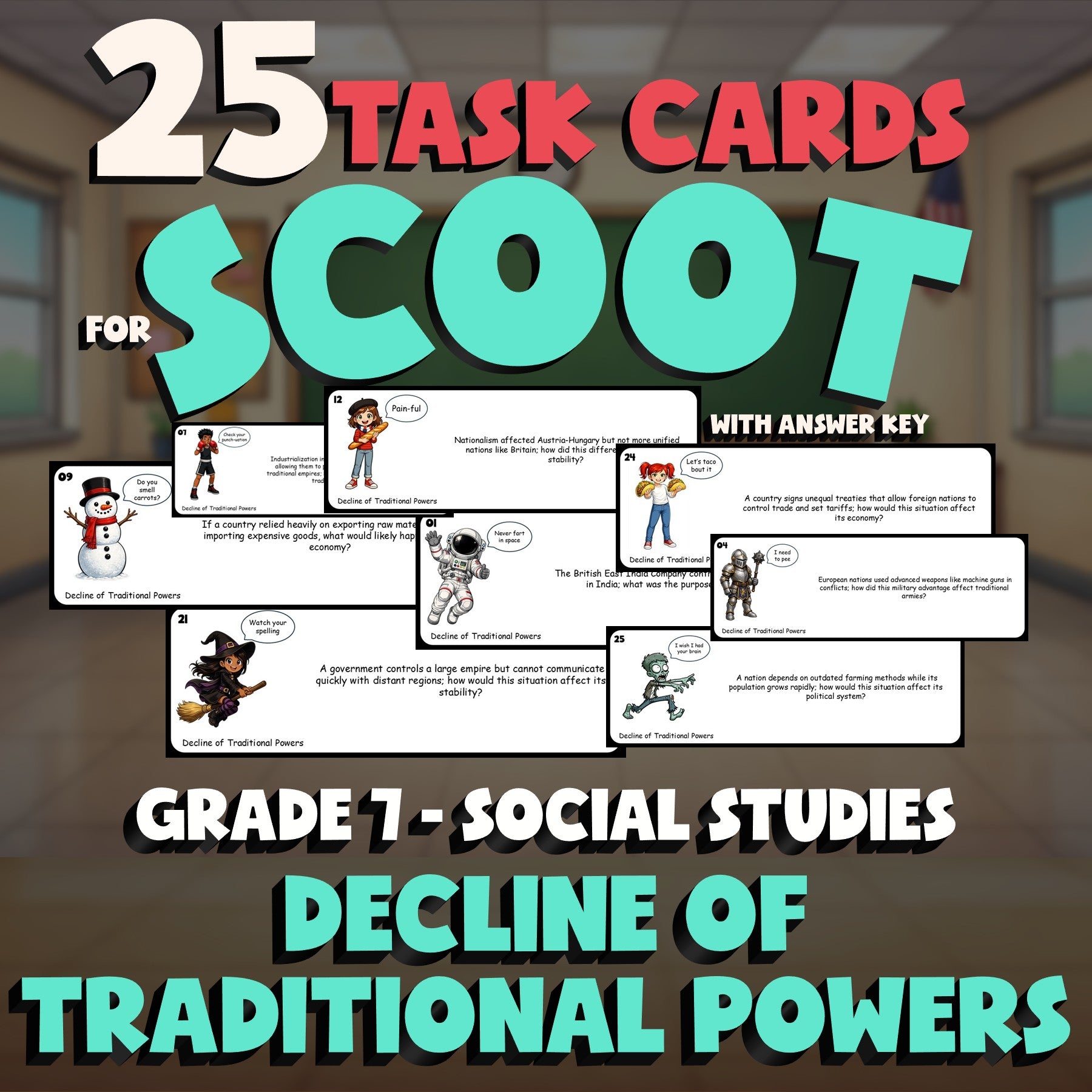 Decline of Traditional Powers SCOOT TASK CARDS Socials Game - No Prep Grade 7