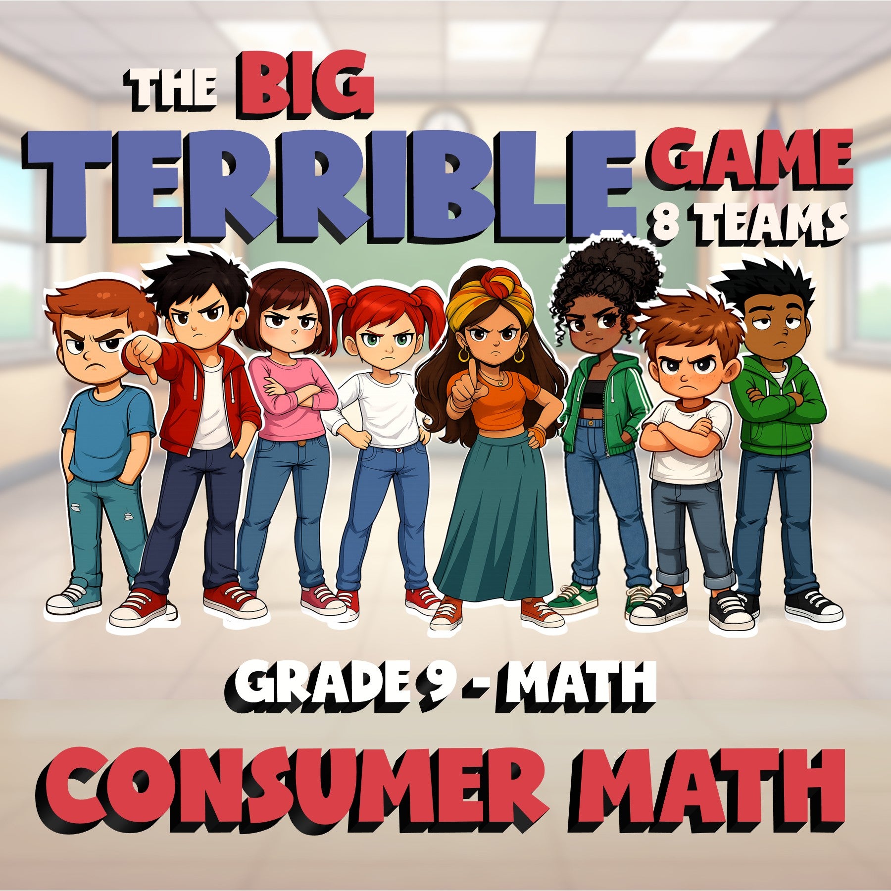 Consumer Math BIG TERRIBLE GAME - No Prep Grade 9 Math Review Activity