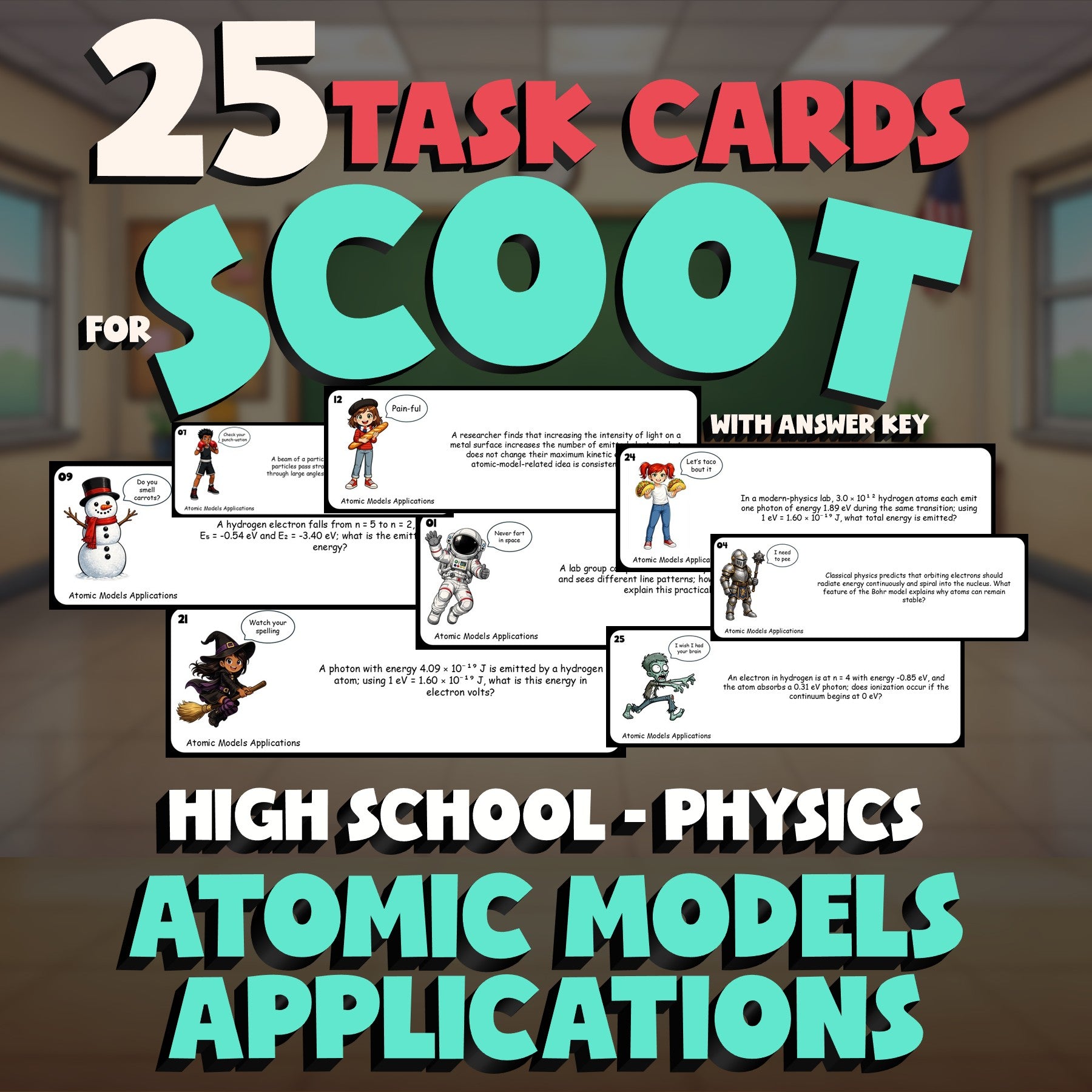 Atomic Models Applications SCOOT TASK CARDS Science Game - No Prep Physics