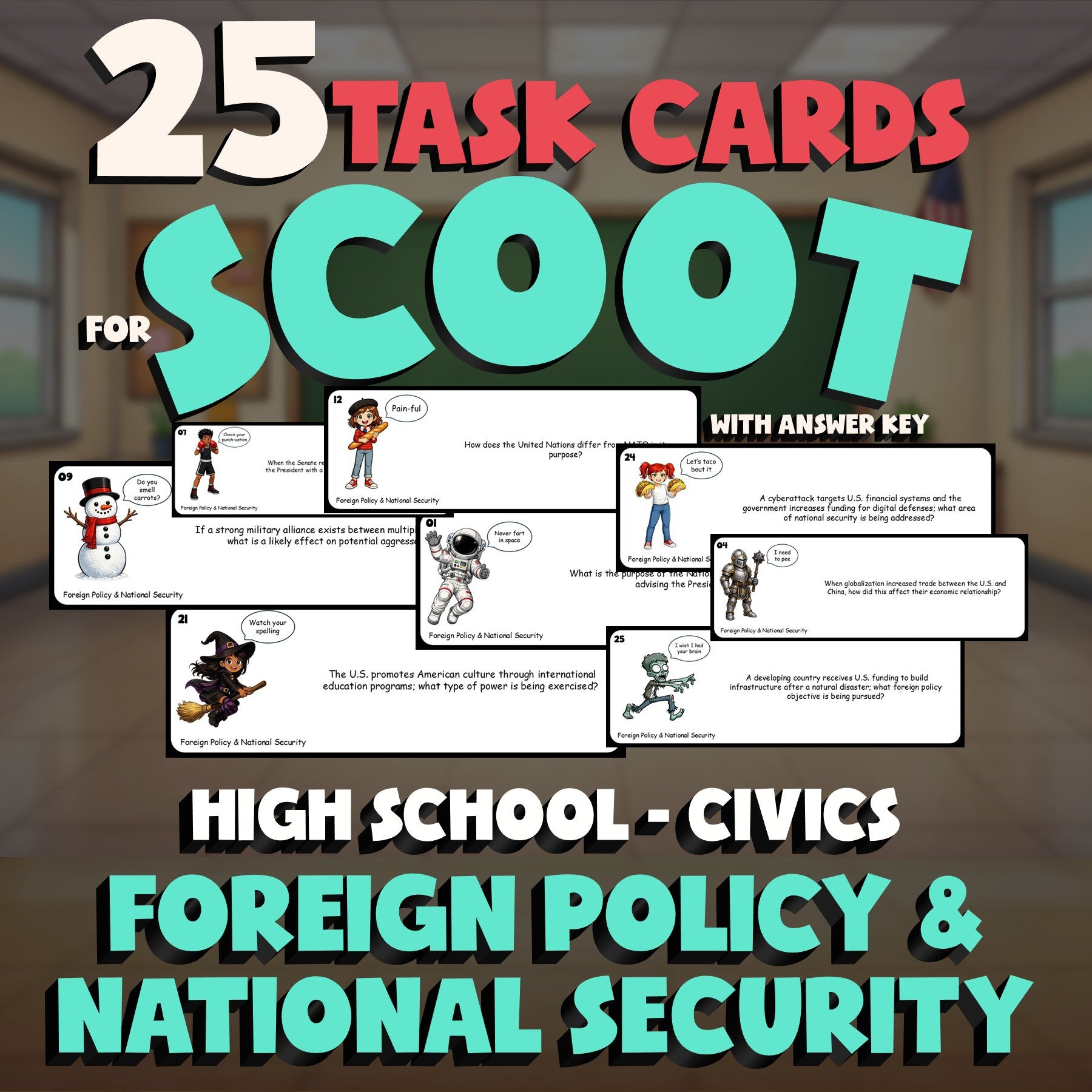 Foreign Policy & National Security SCOOT TASK CARDS Civics Game - No Prep Review