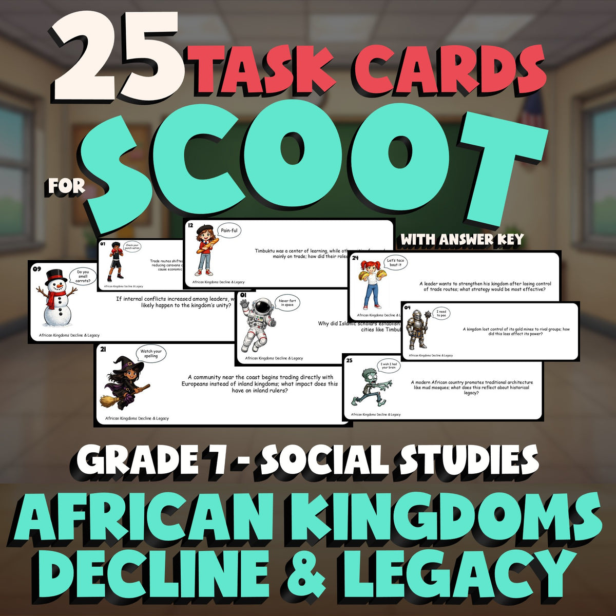African Kingdoms Decline & Legacy SCOOT TASK CARDS Socials Game - Grade 7