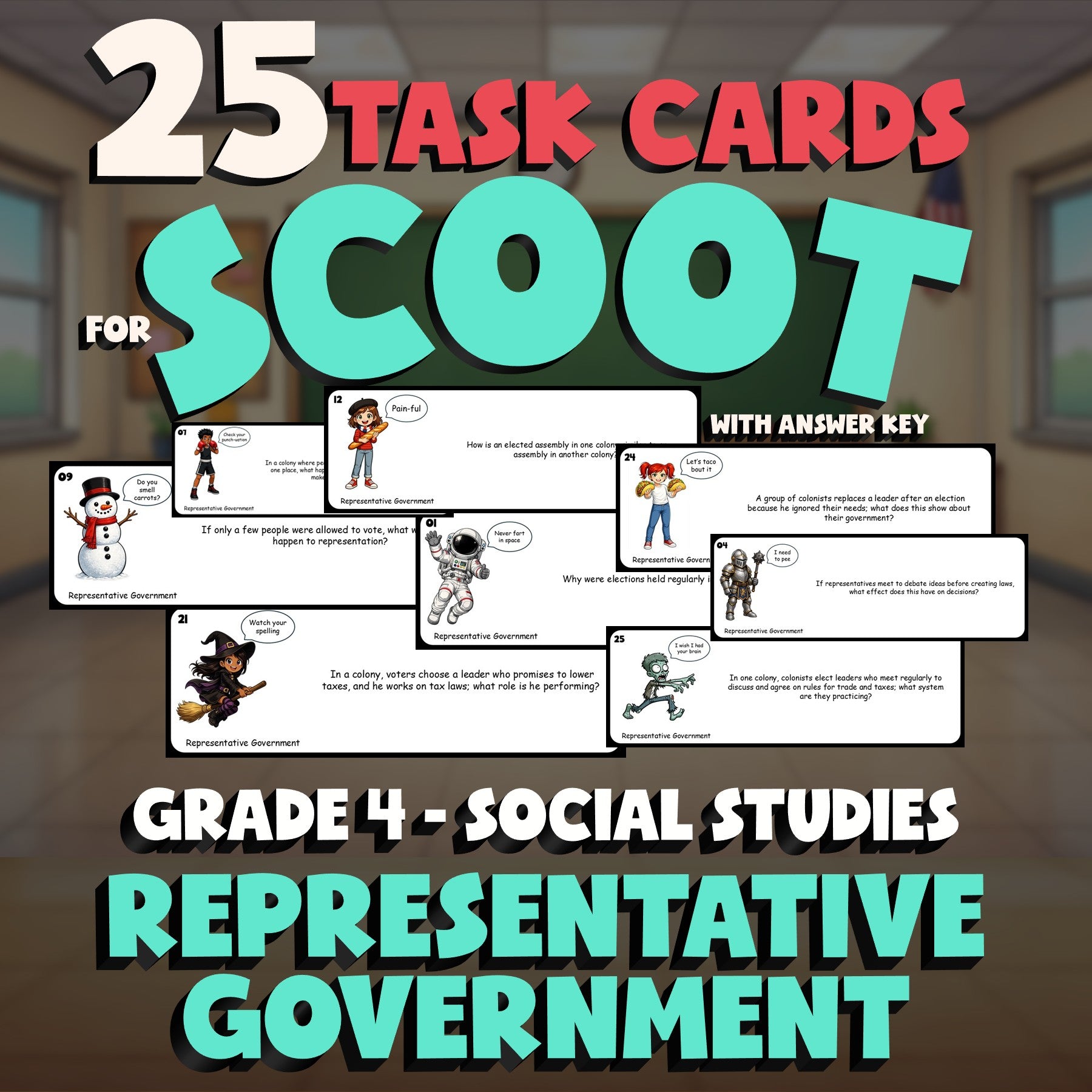 Representative Government SCOOT TASK CARDS Socials Game - No Prep Grade 4 Review