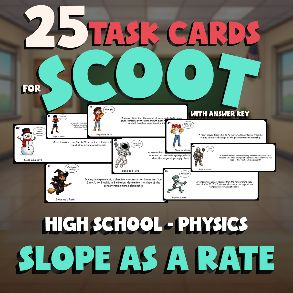 Slope as a Rate SCOOT TASK CARDS Science Game - No Prep Physics Review Activity