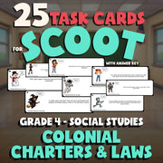 Colonial Charters & Laws SCOOT TASK CARDS Socials Game - No Prep Grade 4 Review