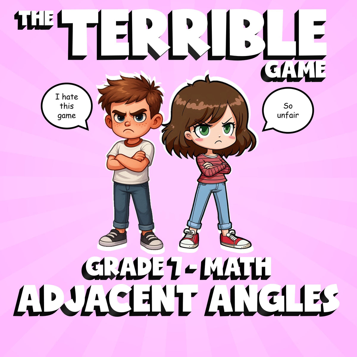 Adjacent Angles THE TERRIBLE GAME - No Prep Grade 7 Math Review Activity