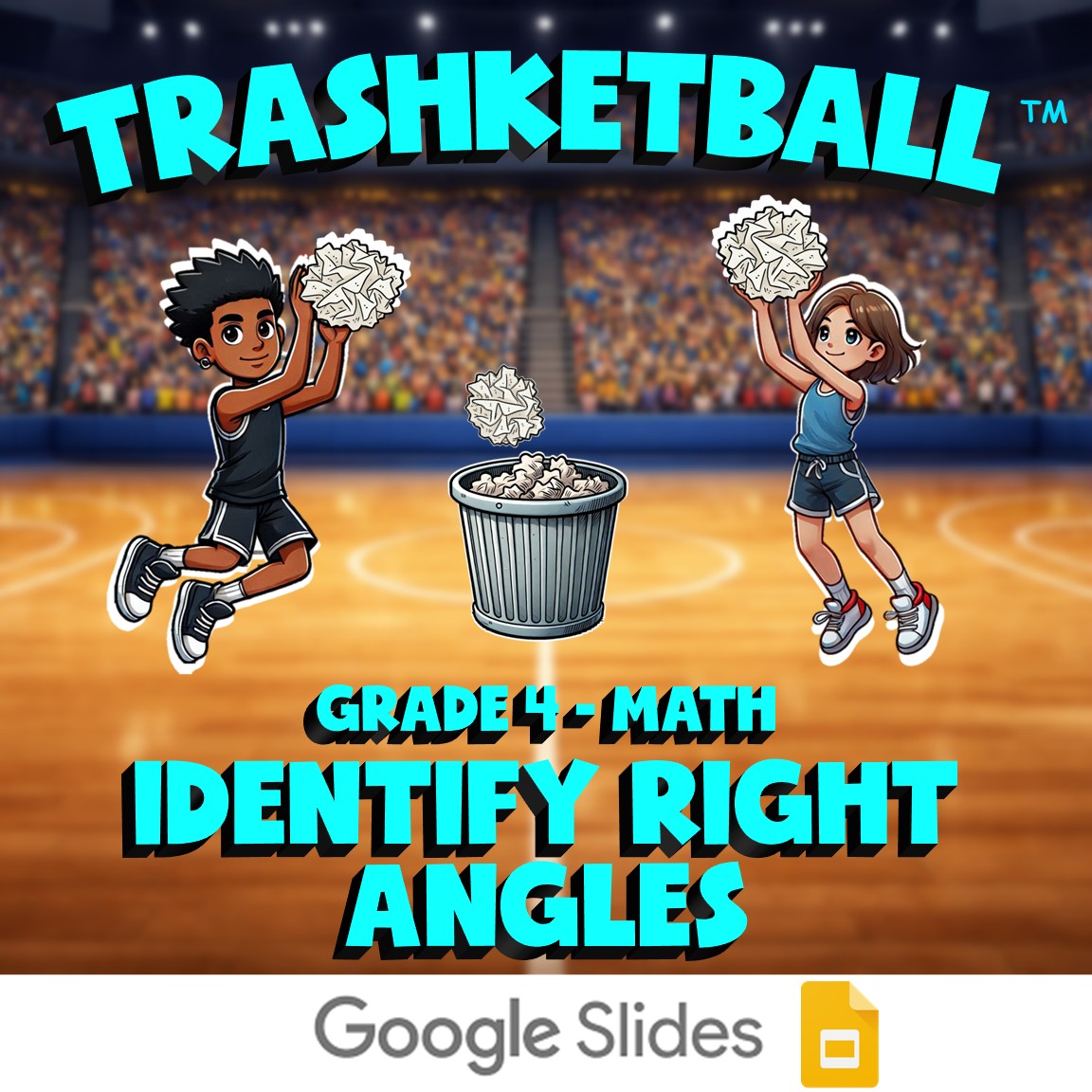Identify Right Angles TRASHKETBALL Math Game - No Prep Grade 4 Review Activity