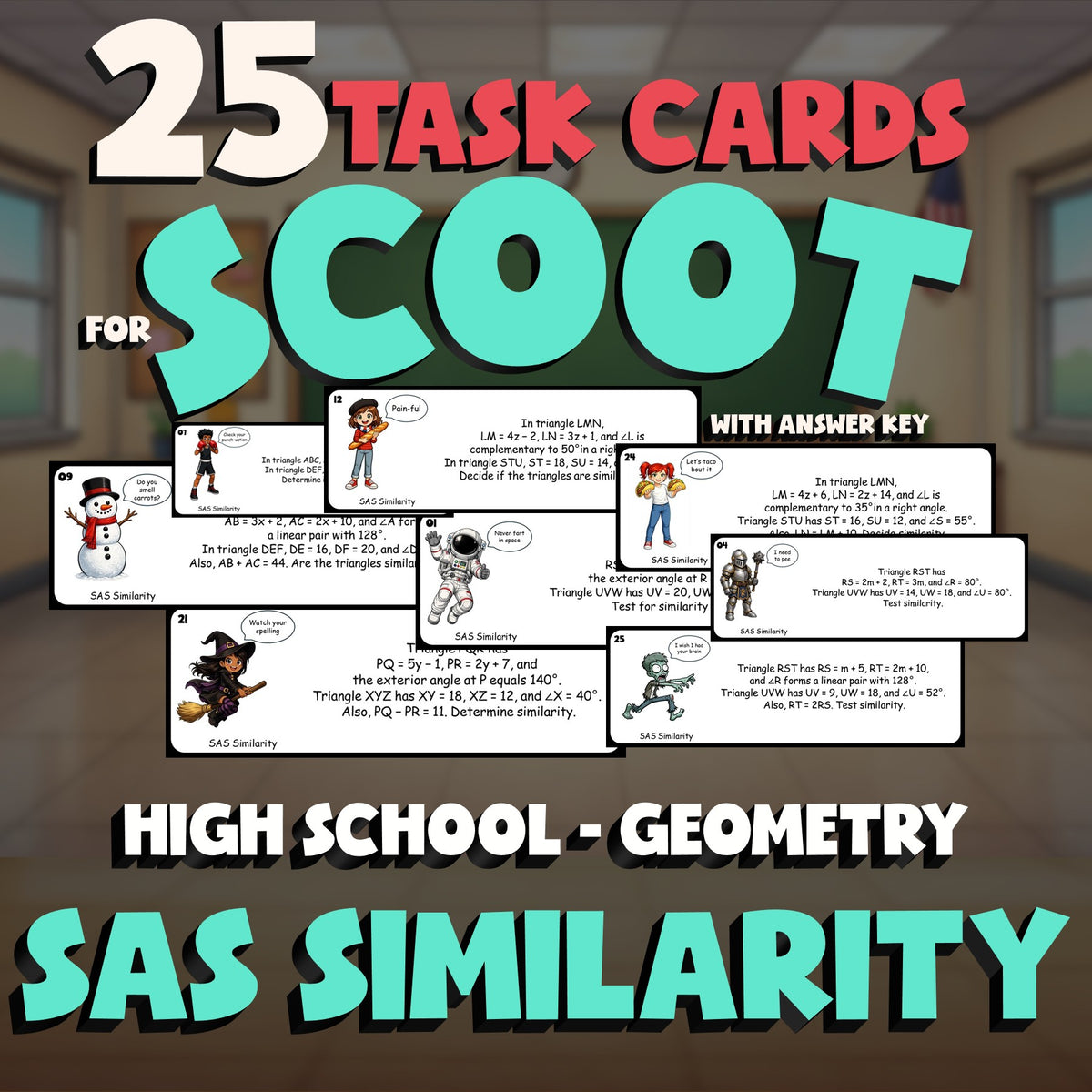 SAS Similarity SCOOT TASK CARDS Math Game - No Prep Geometry Review Activity