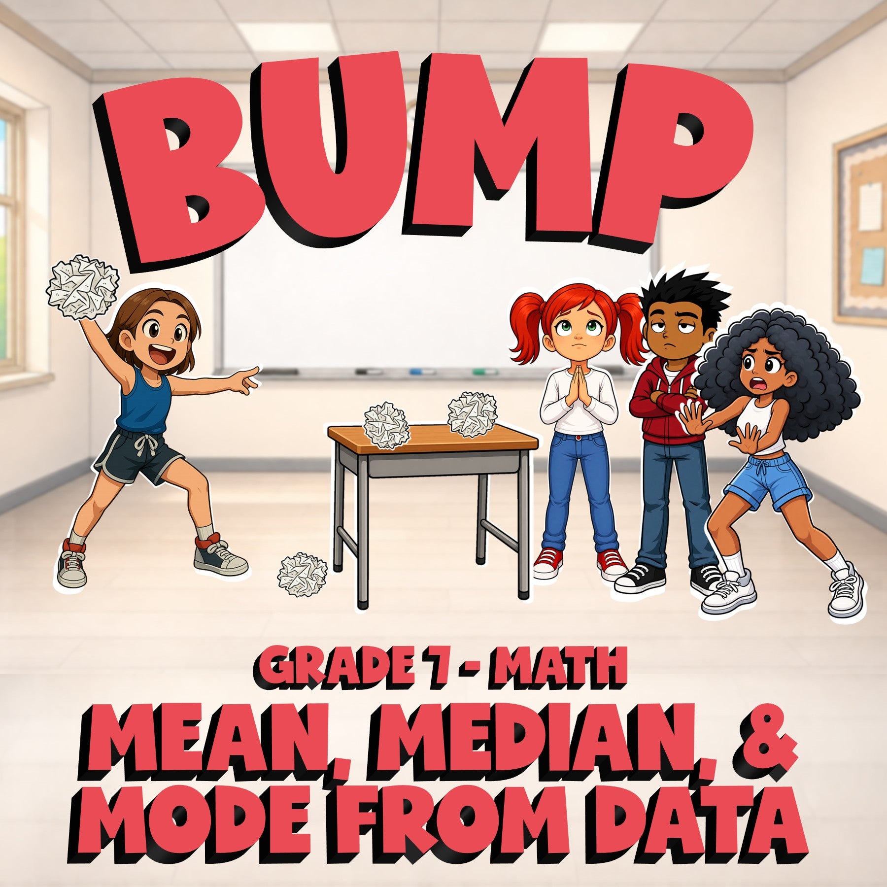 Mean, Median, & Mode from Data BUMP Math Game - No Prep Grade 7 Review Activity
