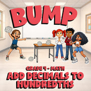 Add Decimals to Hundredths BUMP Math Game - No Prep Grade 4 Review Activity