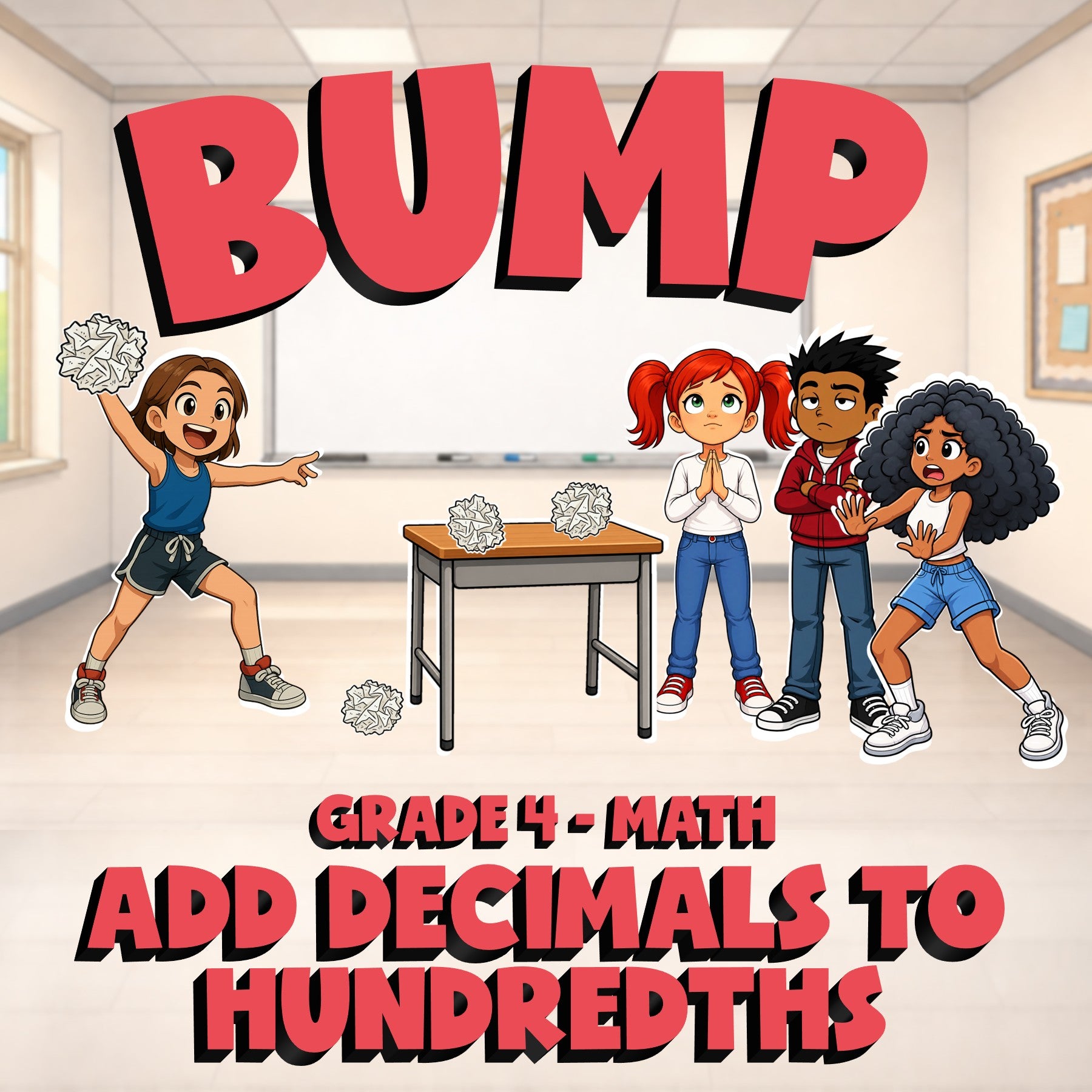 Add Decimals to Hundredths BUMP Math Game - No Prep Grade 4 Review Activity