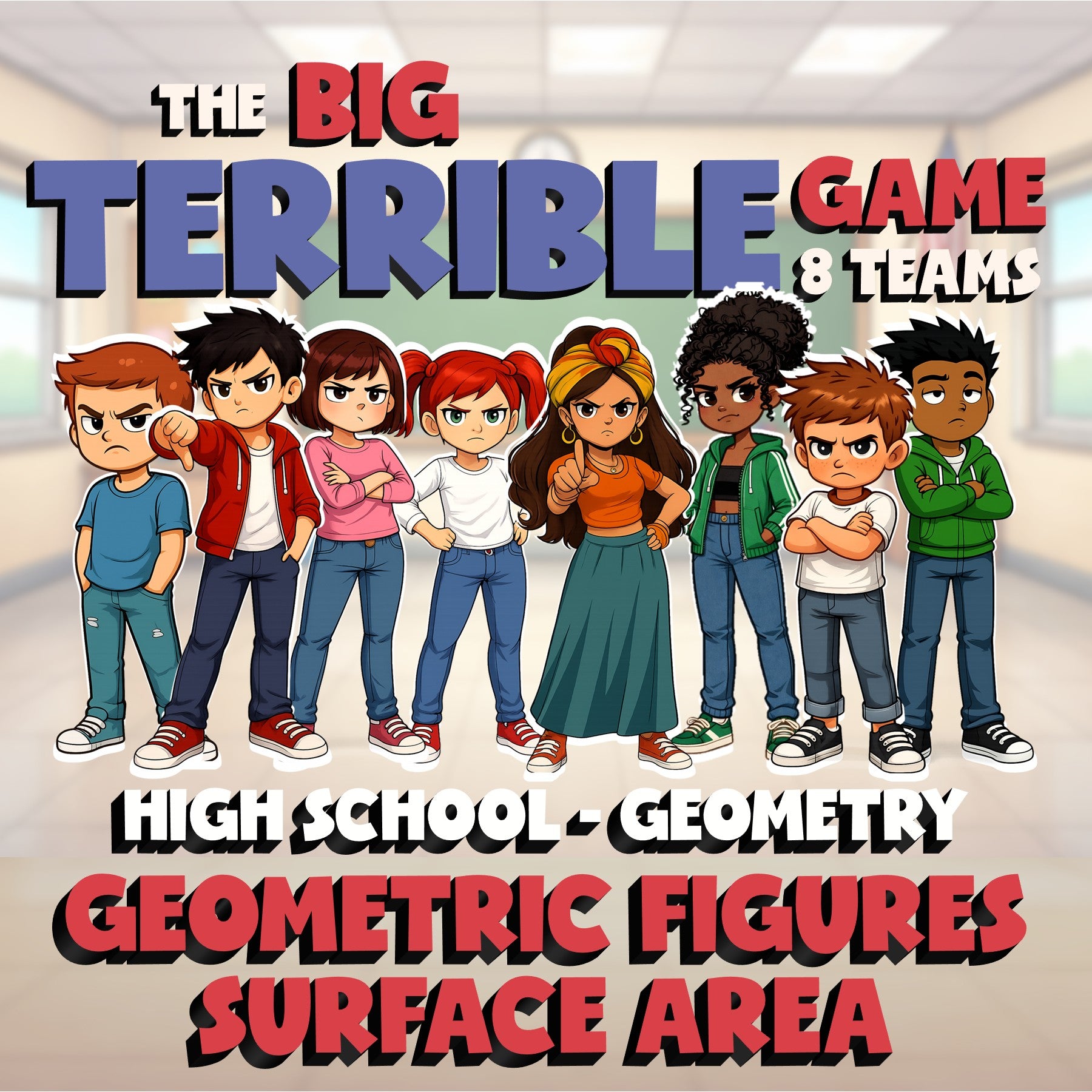 Geometric Figures Surface Area BIG TERRIBLE GAME - No Prep Geometry Math Review