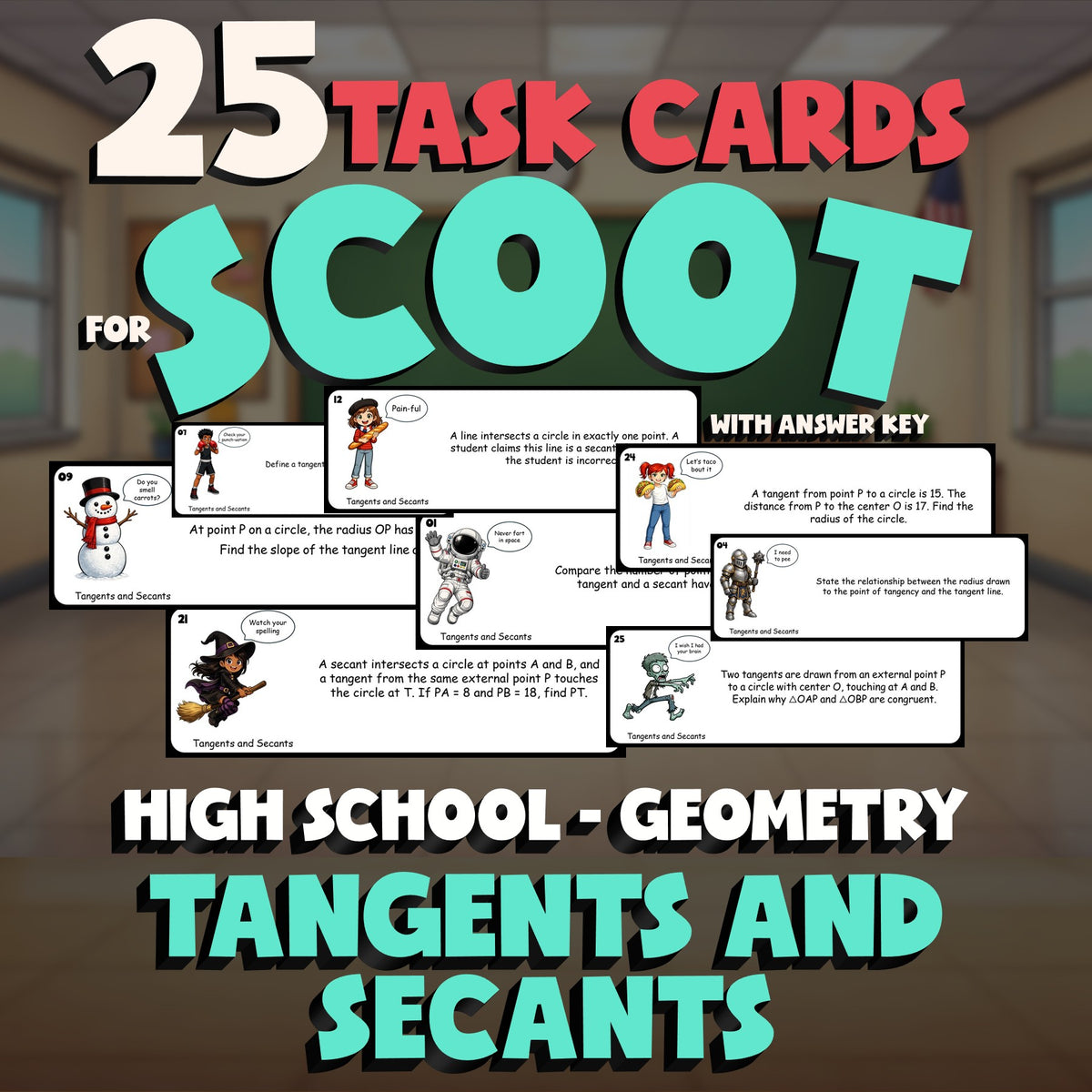 Tangents and Secants SCOOT TASK CARDS Math Game - No Prep Geometry Review