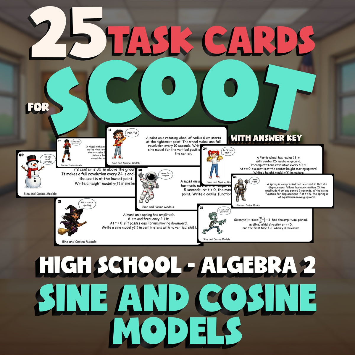 Sine and Cosine Models SCOOT TASK CARDS Math Game - No Prep Algebra 2 Review