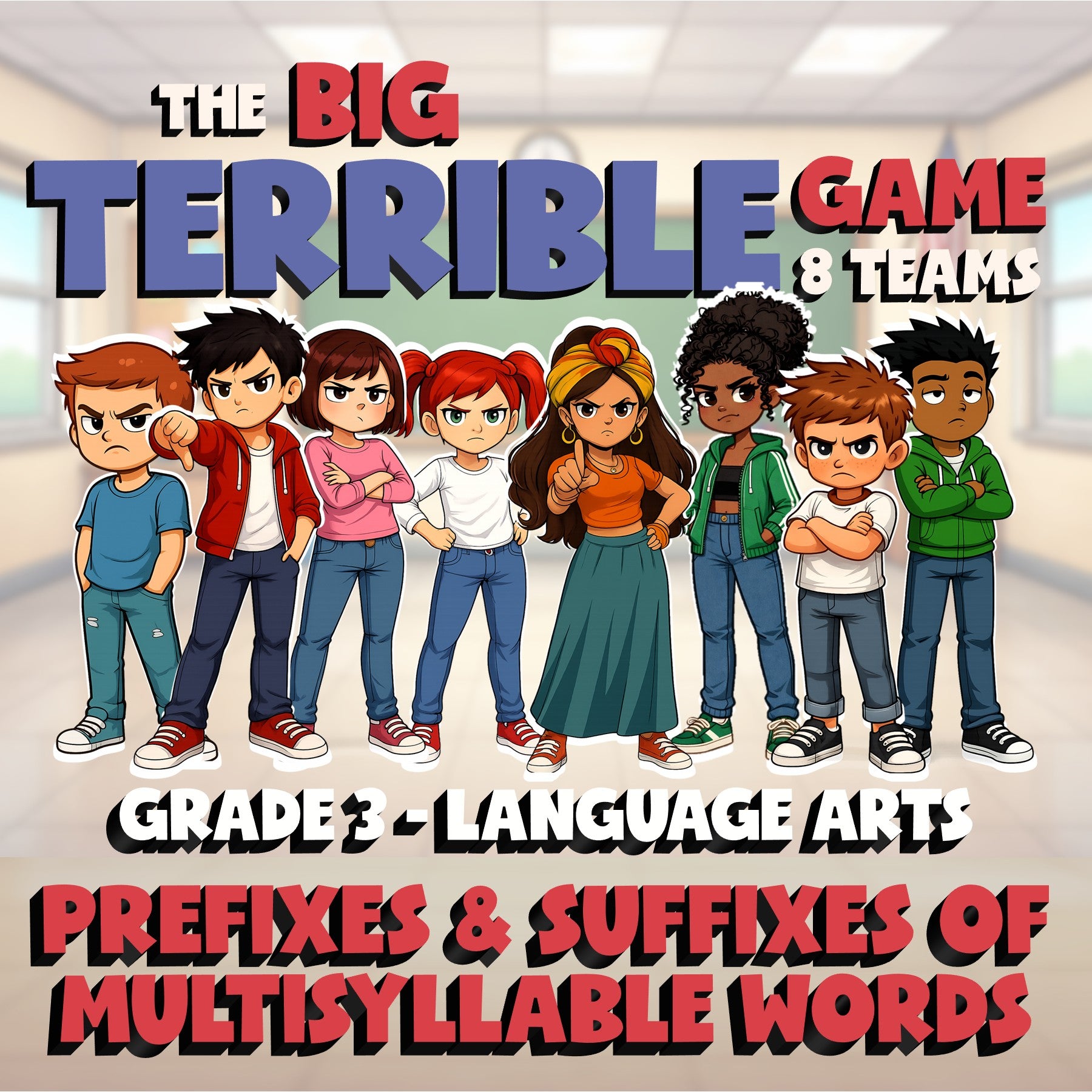 Prefixes & Suffixes of Multisyllable Words BIG TERRIBLE GAME - Grade 3 ELA