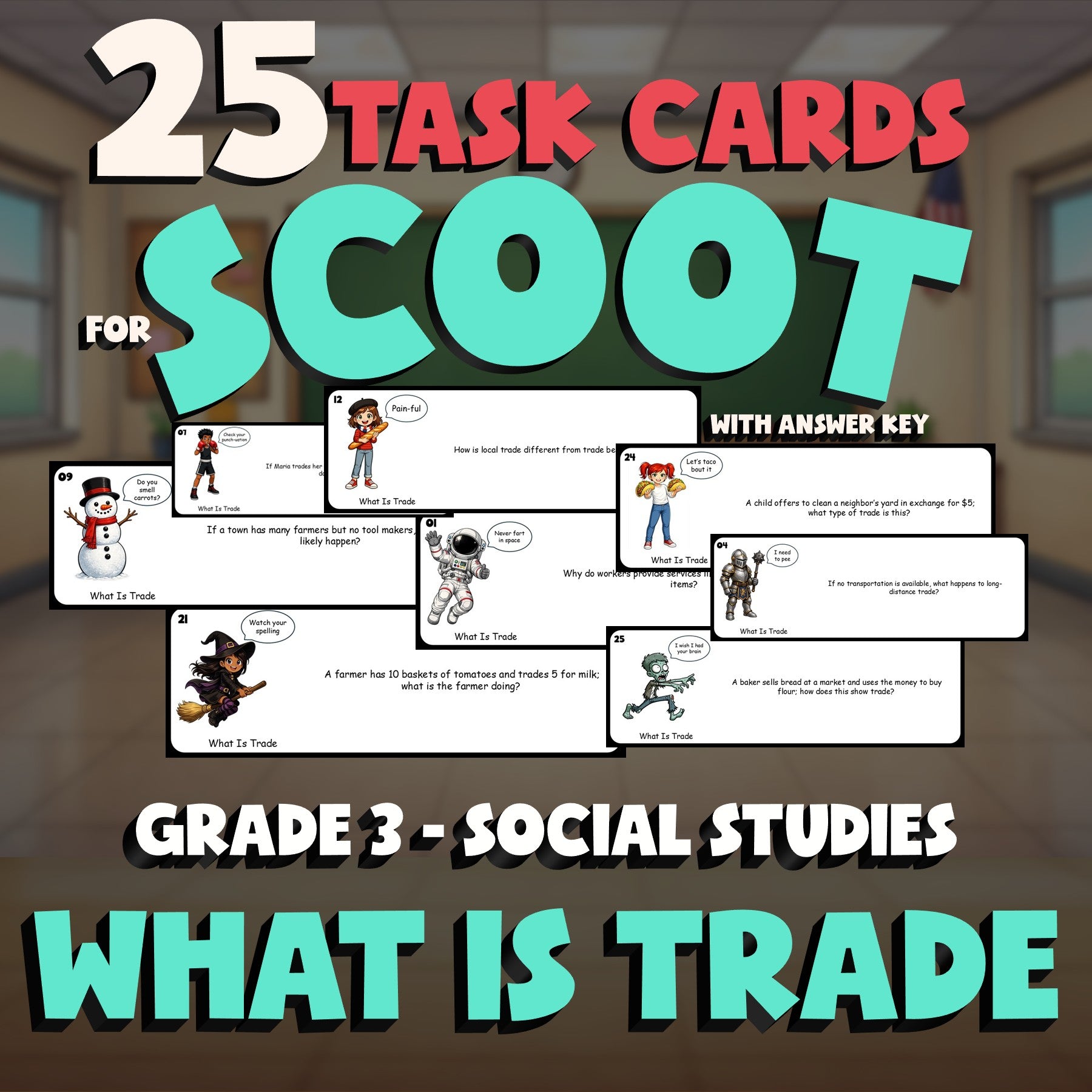 What Is Trade SCOOT TASK CARDS Socials Game - No Prep Grade 3 Review Activity