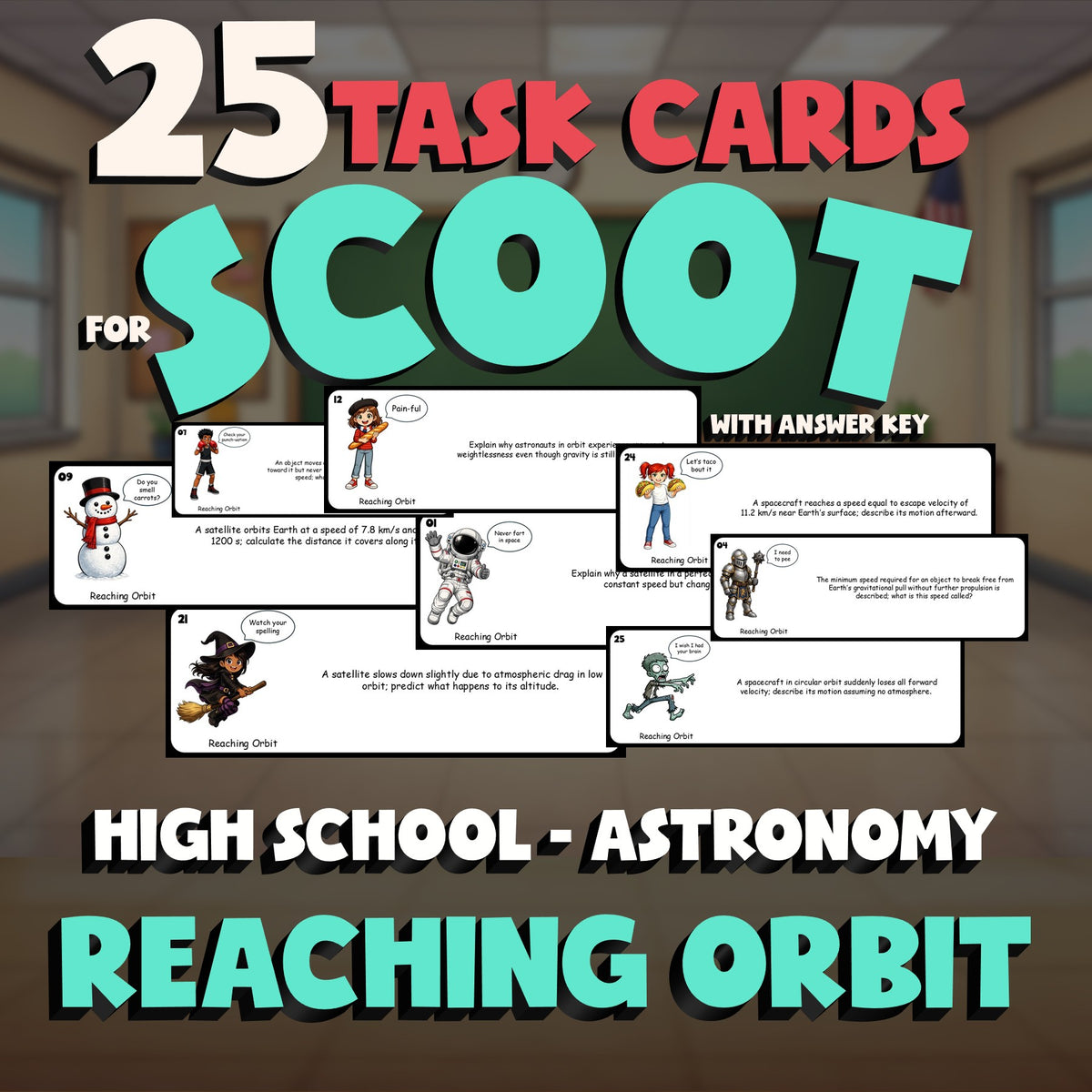 Reaching Orbit SCOOT TASK CARDS Science Game - No Prep Astronomy Review Activity