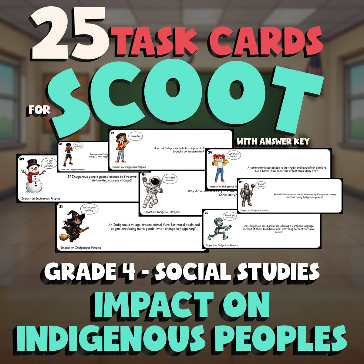 Impact on Indigenous Peoples SCOOT TASK CARDS Socials Game - No Prep Grade 4