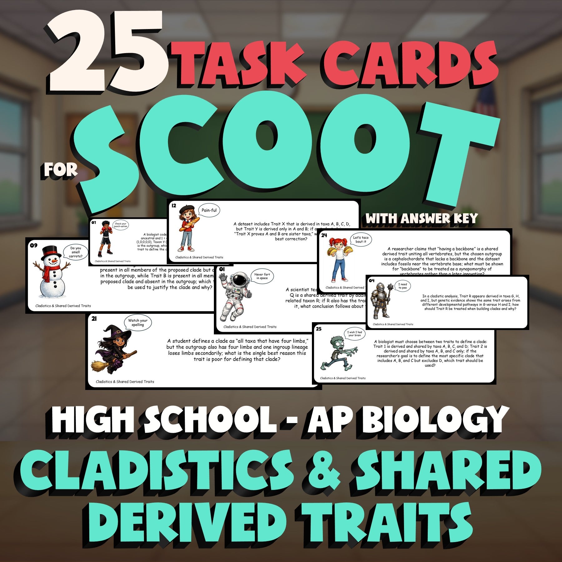 Cladistics & Shared Derived Traits SCOOT TASK CARDS Science Game - AP Biology