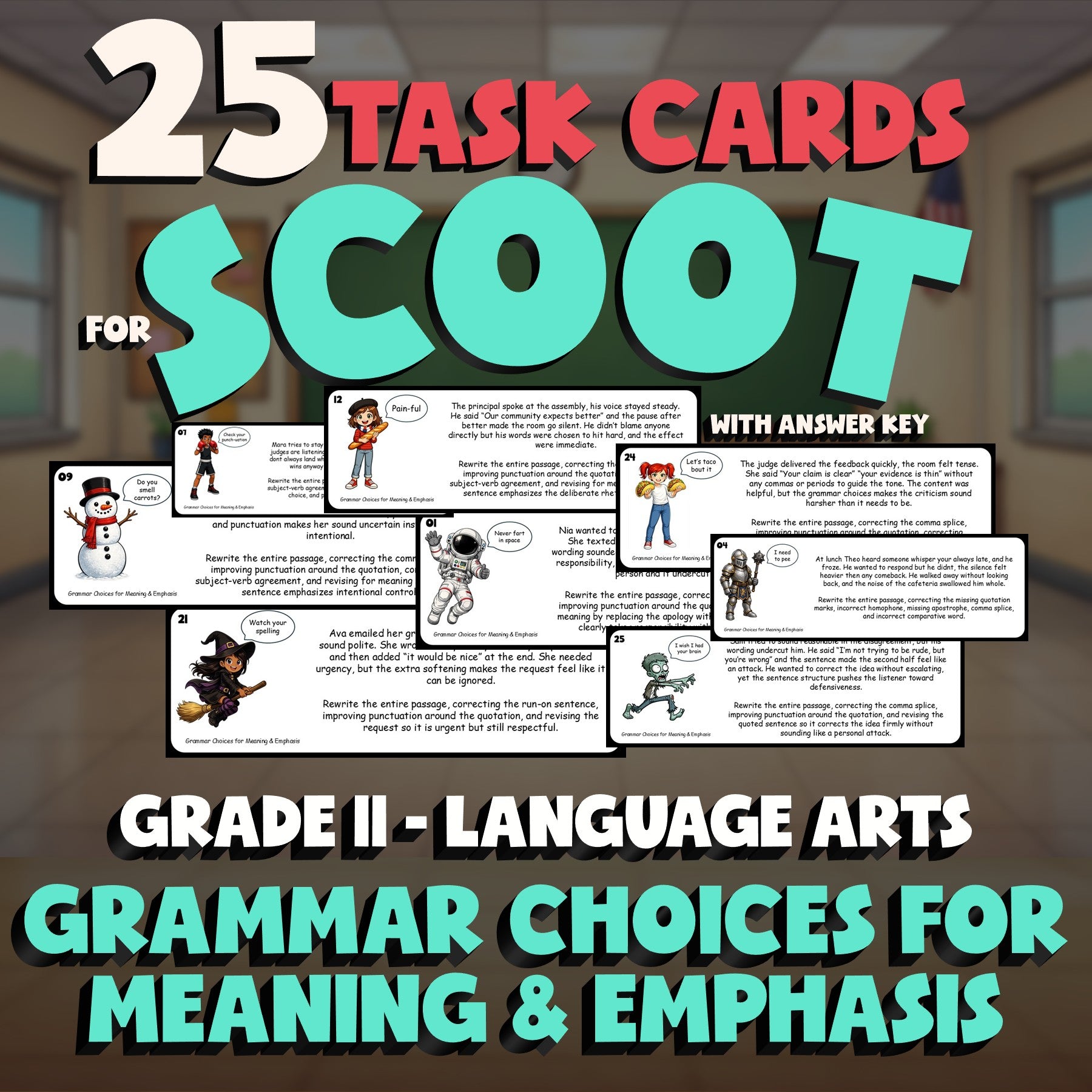 Grammar Choices for Meaning & Emphasis SCOOT TASK CARDS ELA Game - Grade 11