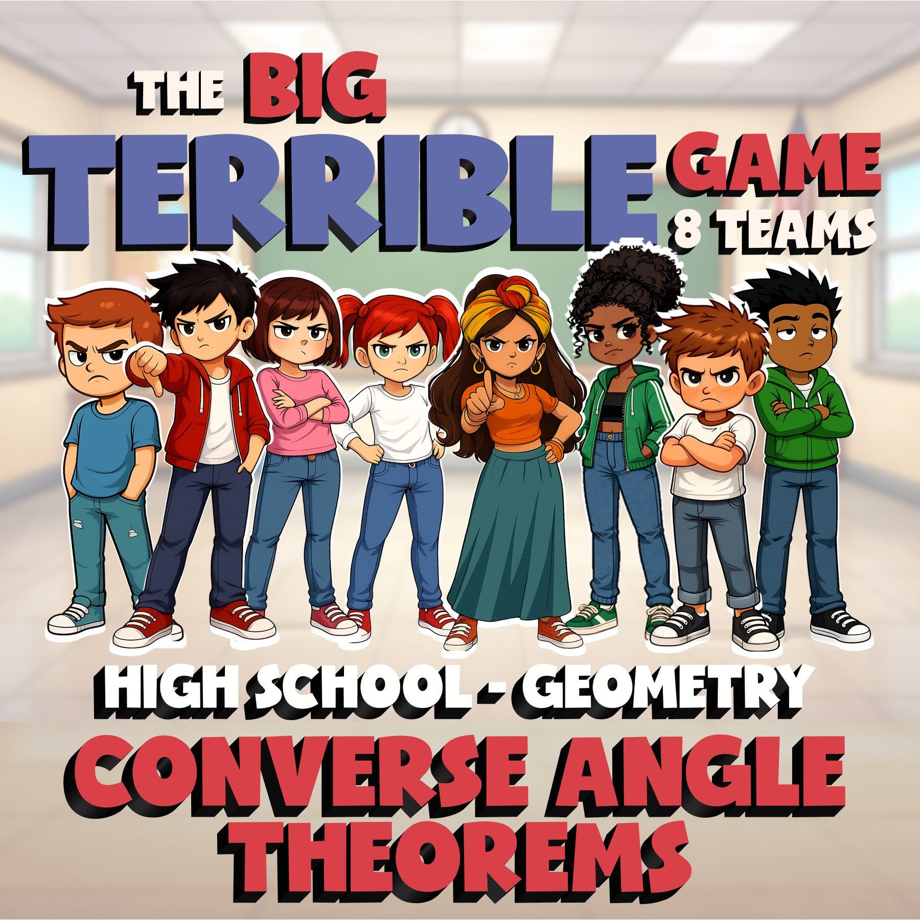 Converse Angle Theorems BIG TERRIBLE GAME - No Prep Geometry Math Review