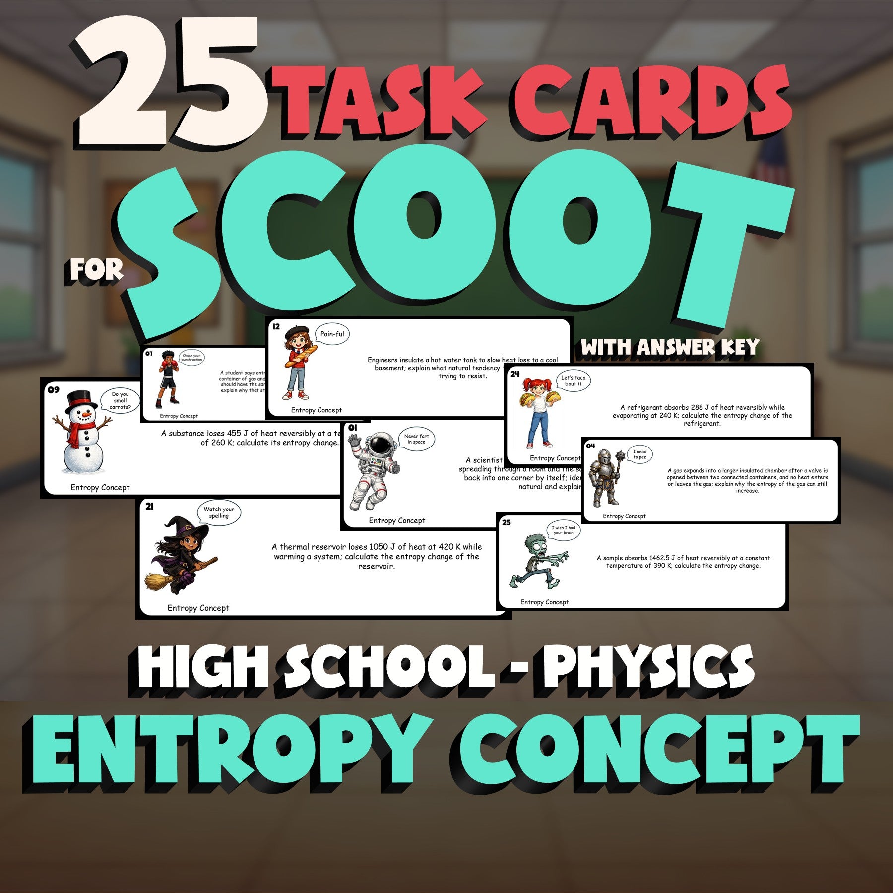 Entropy Concept SCOOT TASK CARDS Science Game - No Prep Physics Review Activity