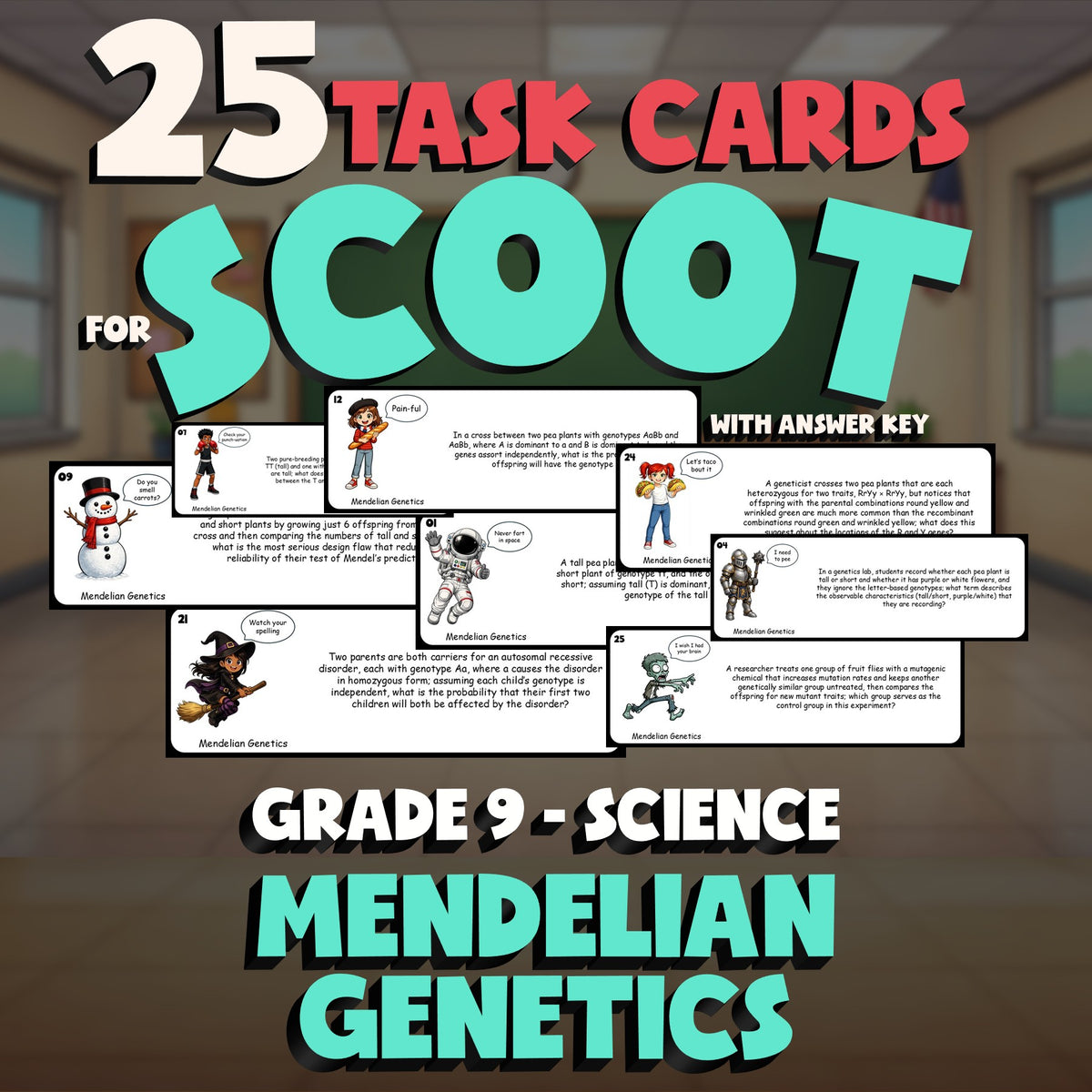 Mendelian Genetics SCOOT TASK CARDS Science Game - No Prep Grade 9 Review