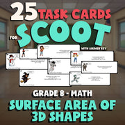 Surface Area of 3D Shapes SCOOT TASK CARDS Math Game - No Prep Grade 8 Review