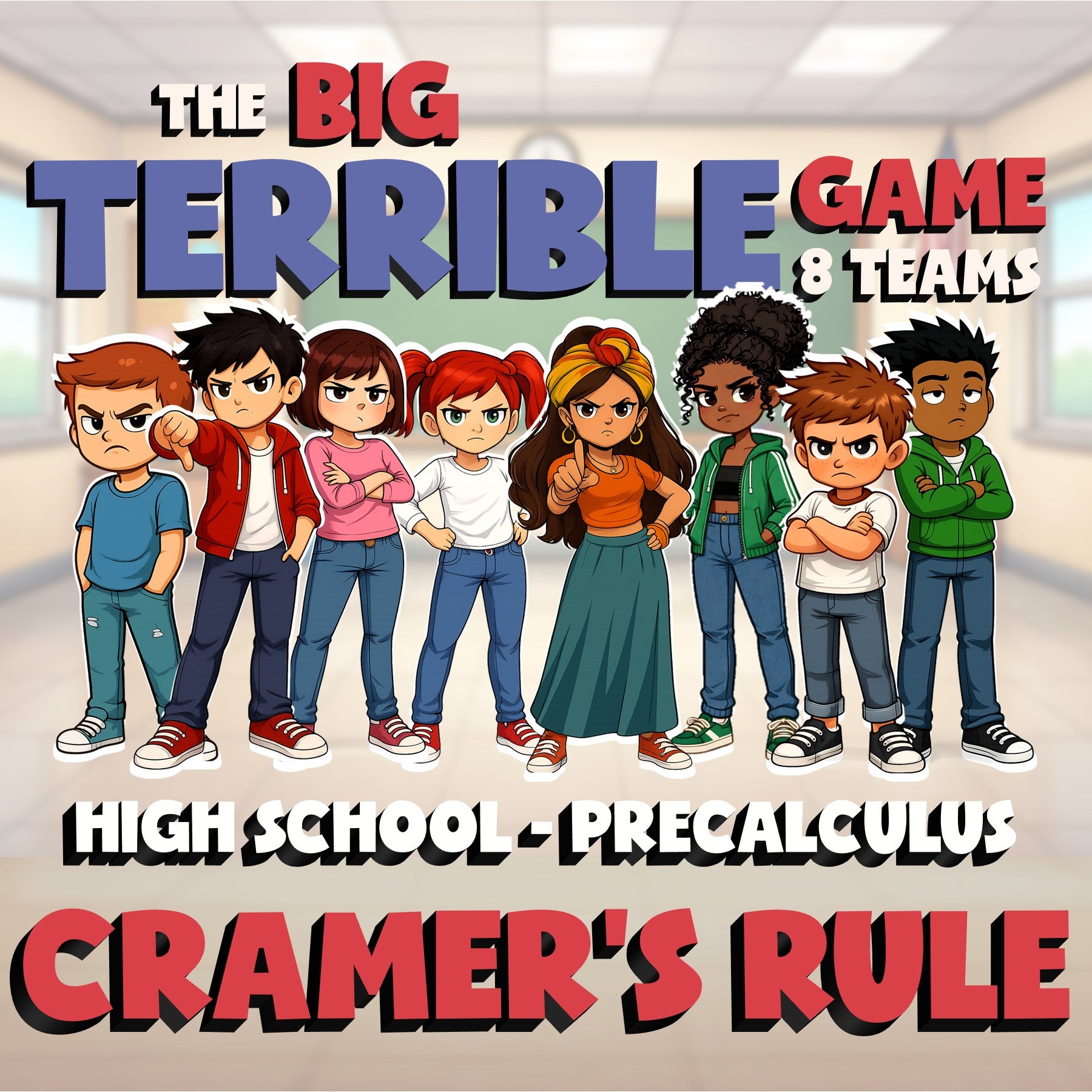Cramer's Rule BIG TERRIBLE GAME - No Prep PreCalculus Math Review Activity