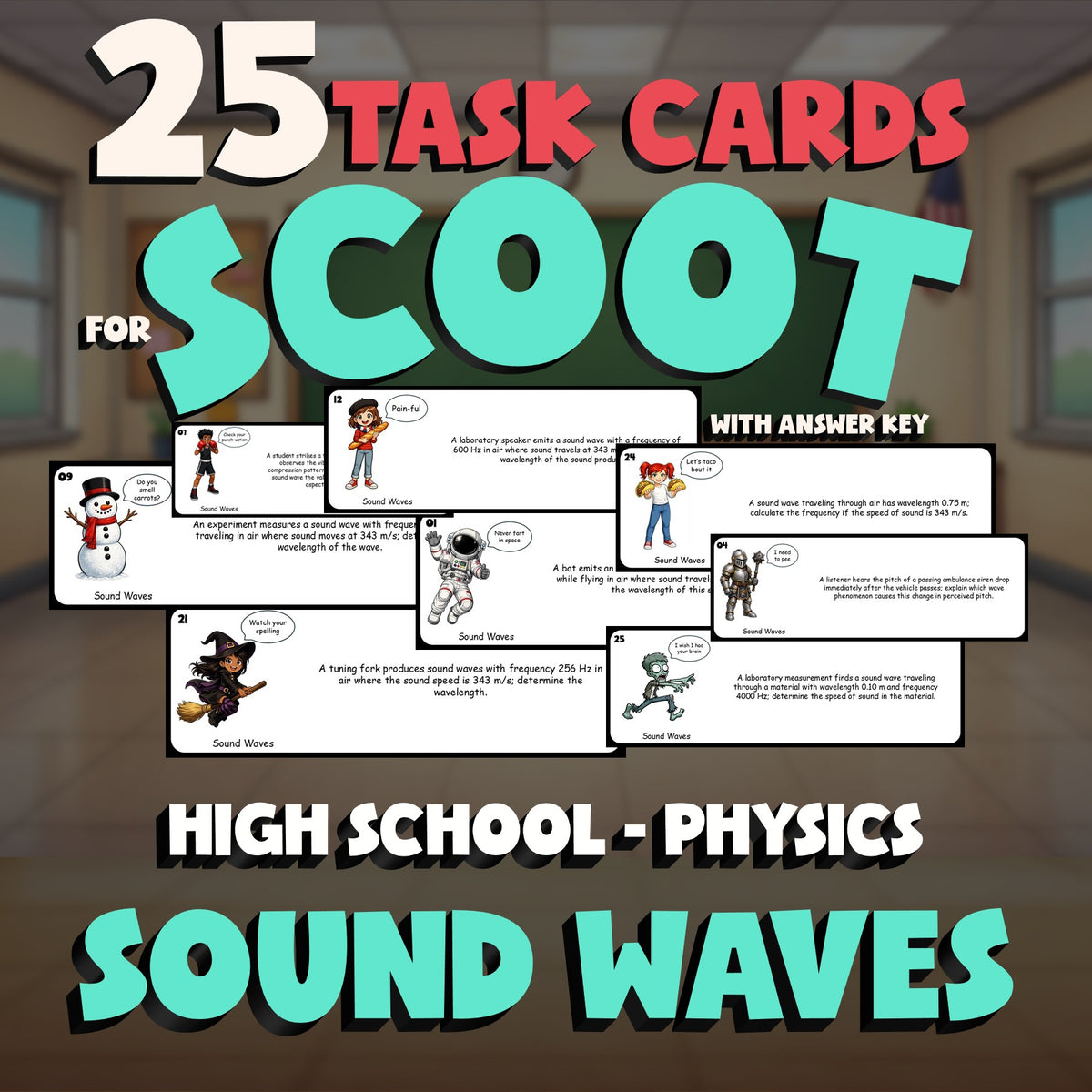 Sound Waves SCOOT TASK CARDS Science Game - No Prep Physics Review Activity