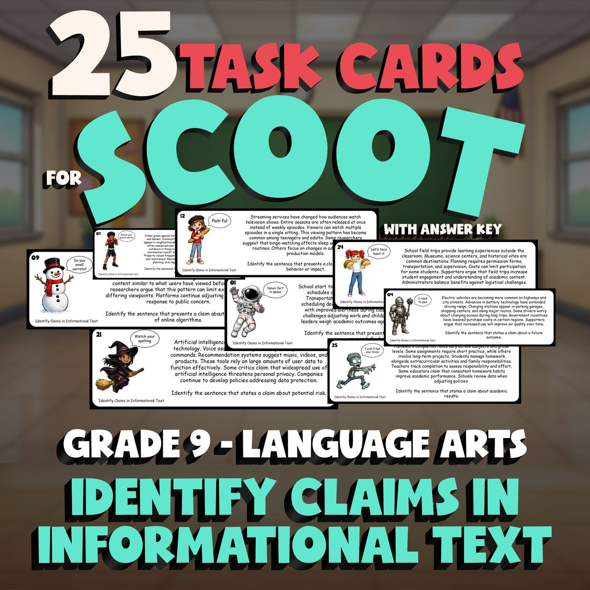 Identify Claims in Informational Text SCOOT TASK CARDS ELA Game - Grade 9