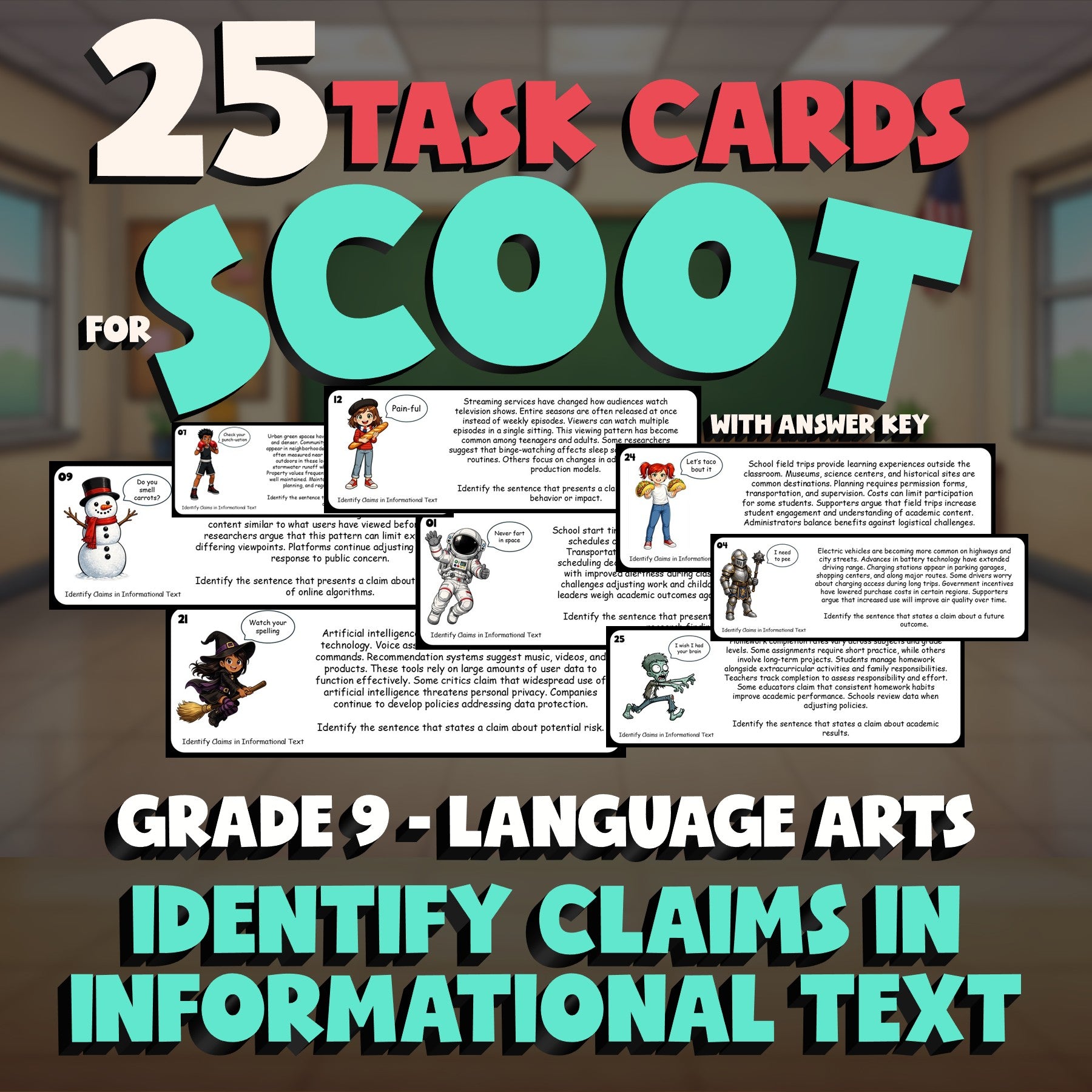 Identify Claims in Informational Text SCOOT TASK CARDS ELA Game - Grade 9