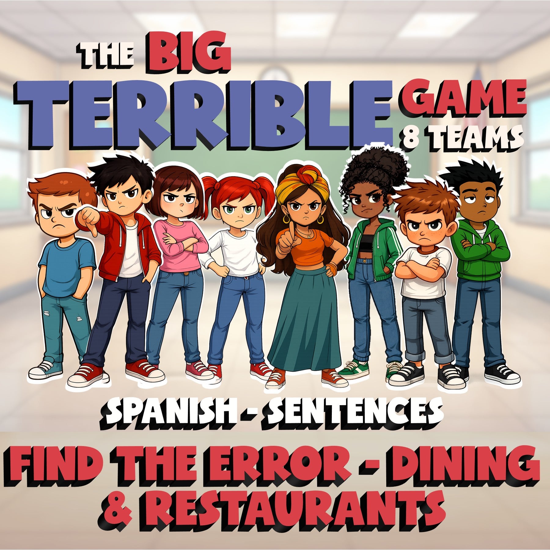 Find the Error - Dining & Restaurants BIG TERRIBLE GAME - Spanish Exercise