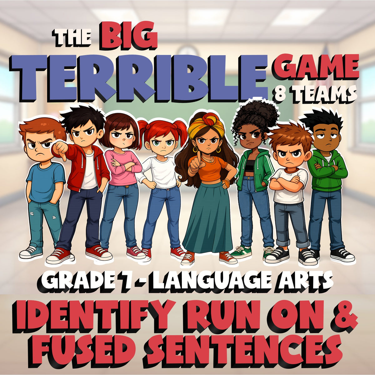 Identify Run On & Fused Sentences BIG TERRIBLE GAME - No Prep Grade 7 ELA Review