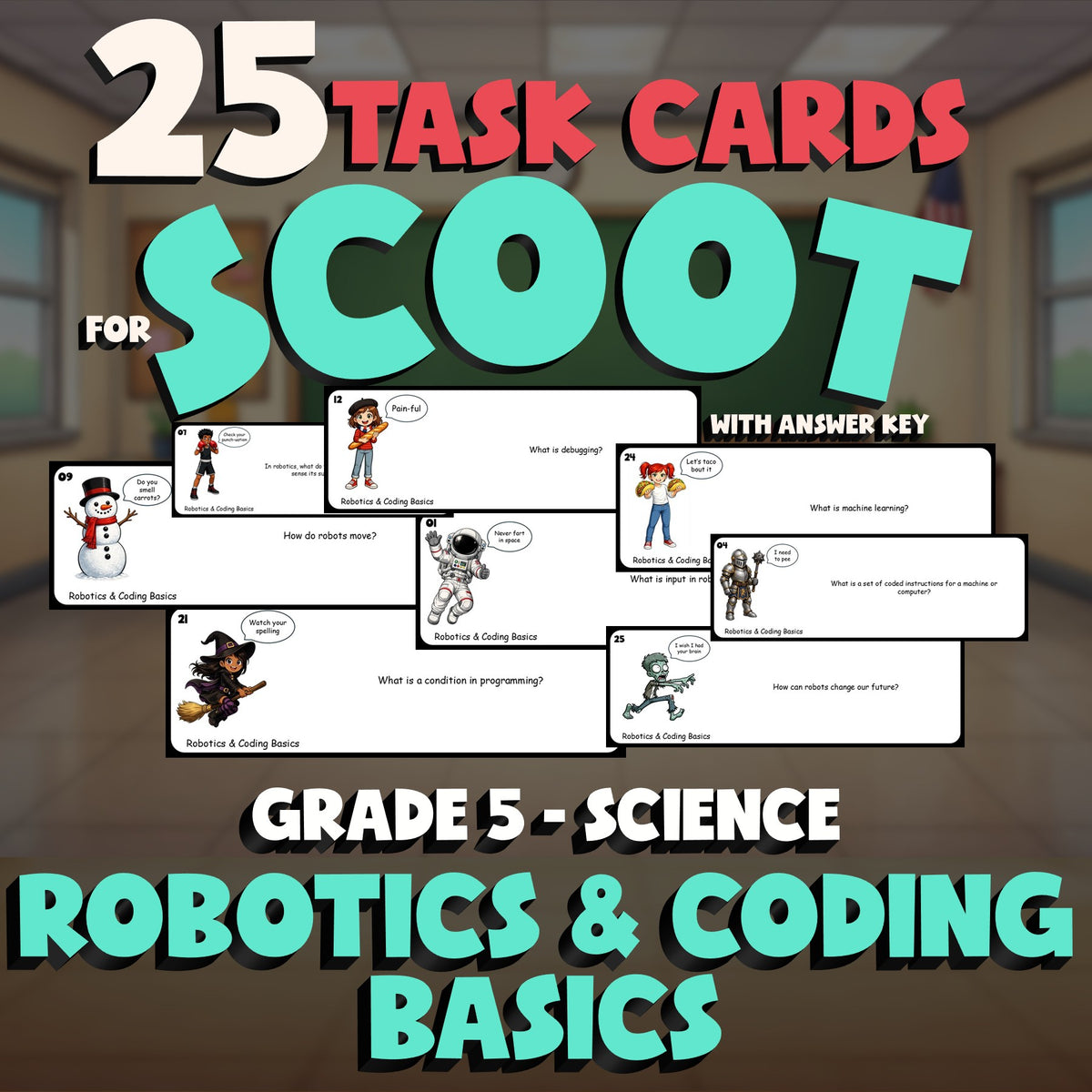 Robotics & Coding Basics SCOOT TASK CARDS Science Game - No Prep Grade 5 Review