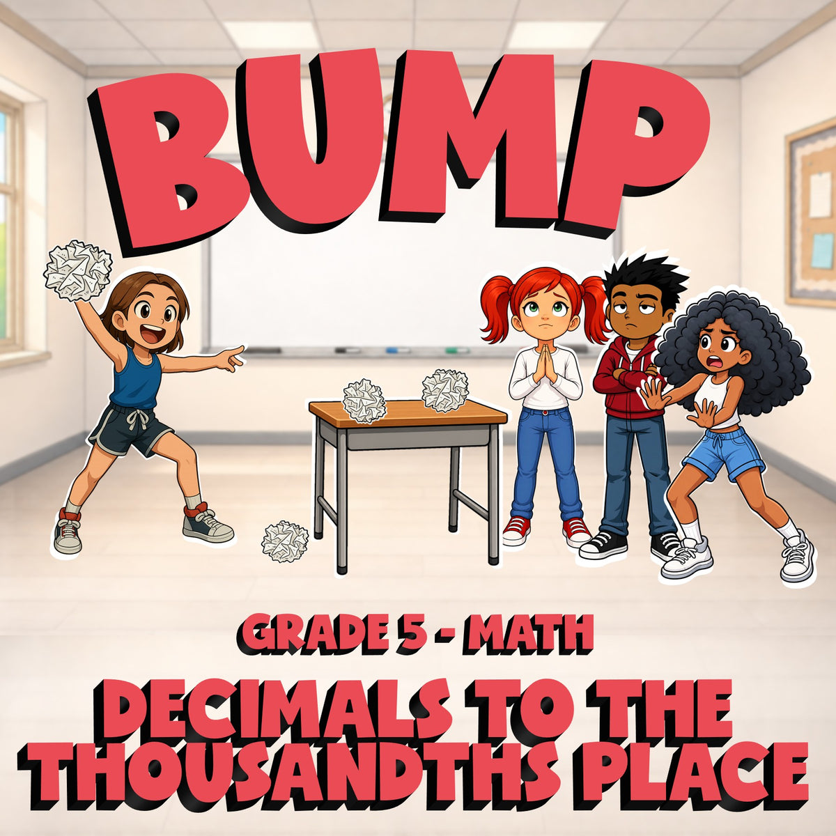 Decimals to The Thousandths Place BUMP Math Game - No Prep Grade 5 Review